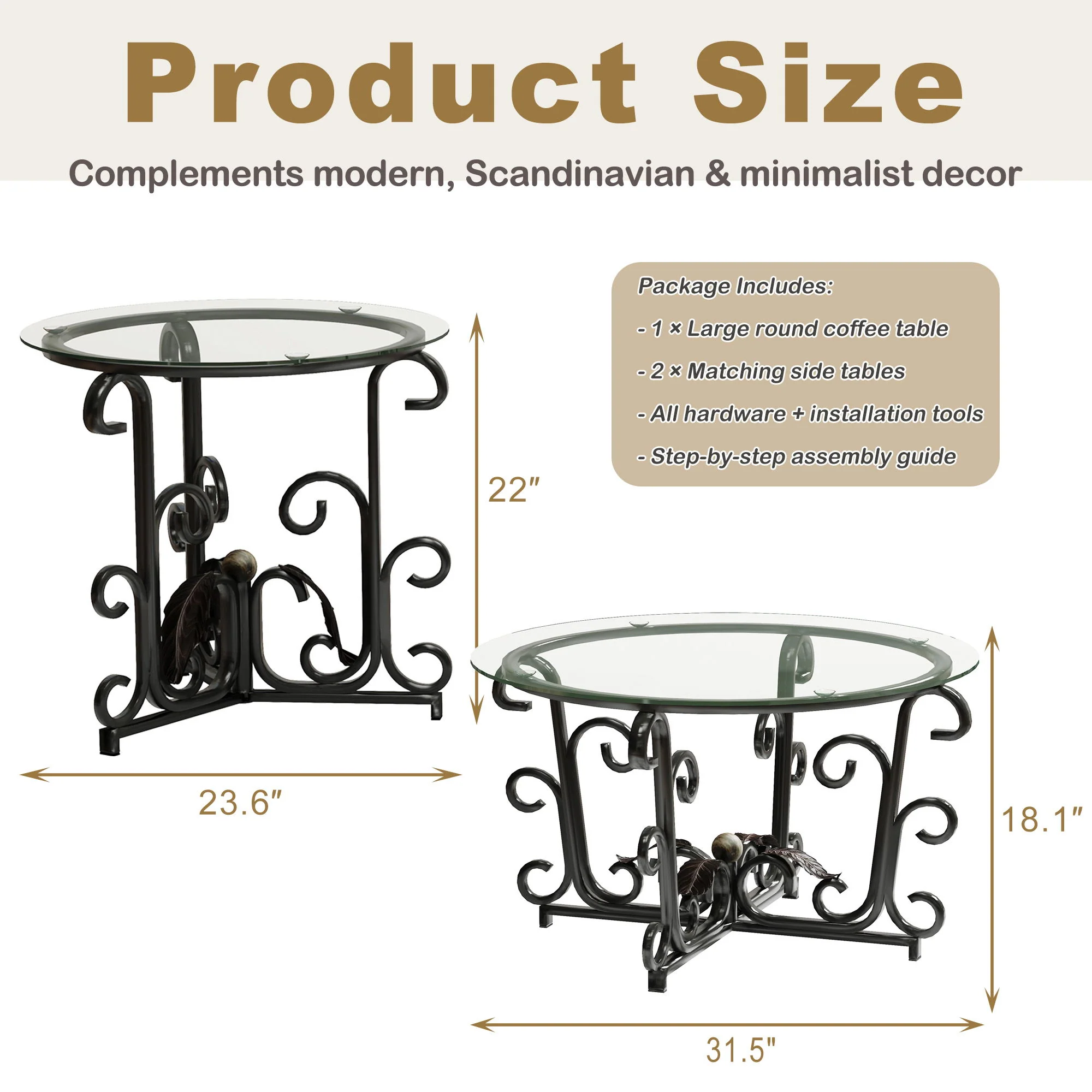 3 Piece Coffee Table Set With Tempered Glass Surface - Black - Image 6
