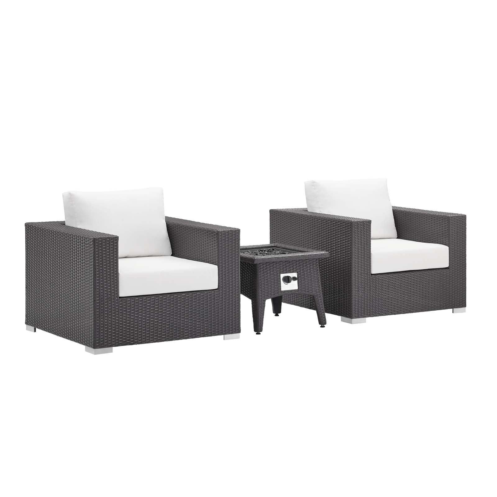 3-Piece Espresso Wicker Outdoor Patio Set with Fire Pit, All-Weather Wicker