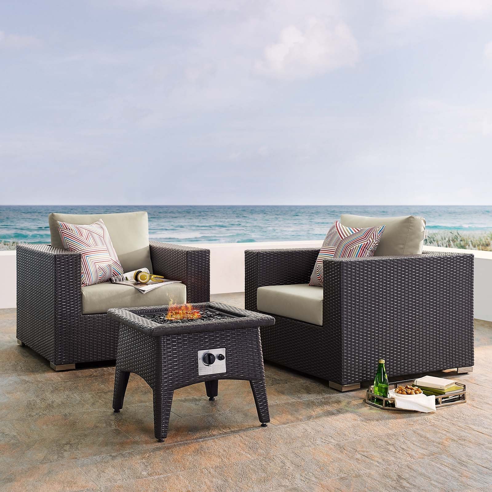 3-Piece Espresso Wicker Outdoor Patio Set with Fire Pit, All-Weather Wicker - Image 33