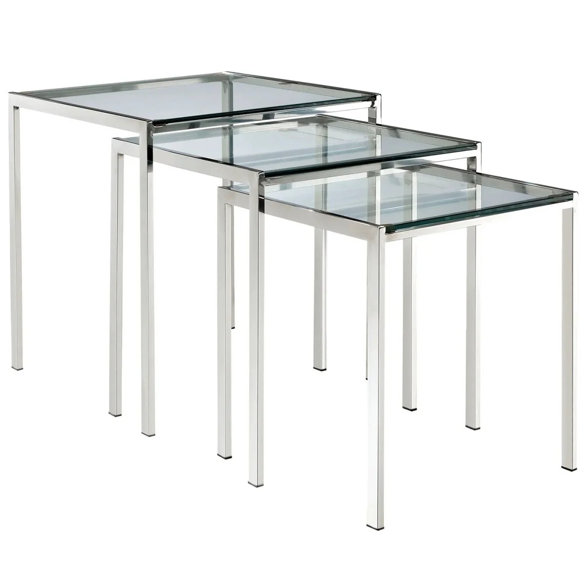 3 Piece Glass Nesting Tables with Metal Frame – Silver - Image 3