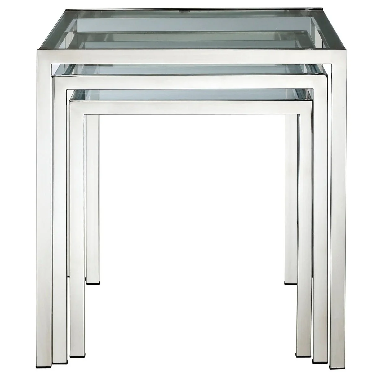 3 Piece Glass Nesting Tables with Metal Frame – Silver - Image 4