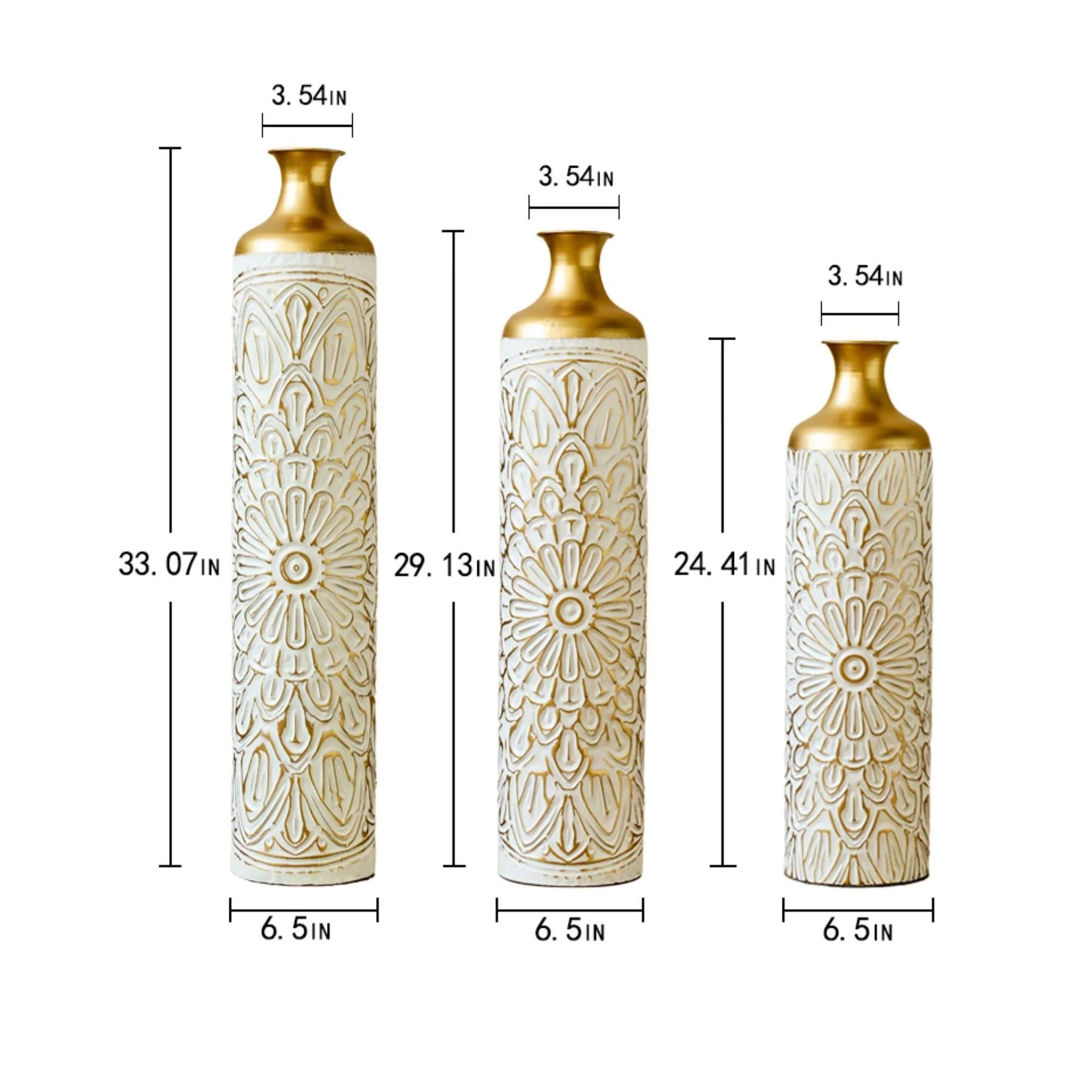 3 Piece Home Decoration Large Glazed Floor Vase Decoration Home Droplet Shaped - Gold / White - Image 3