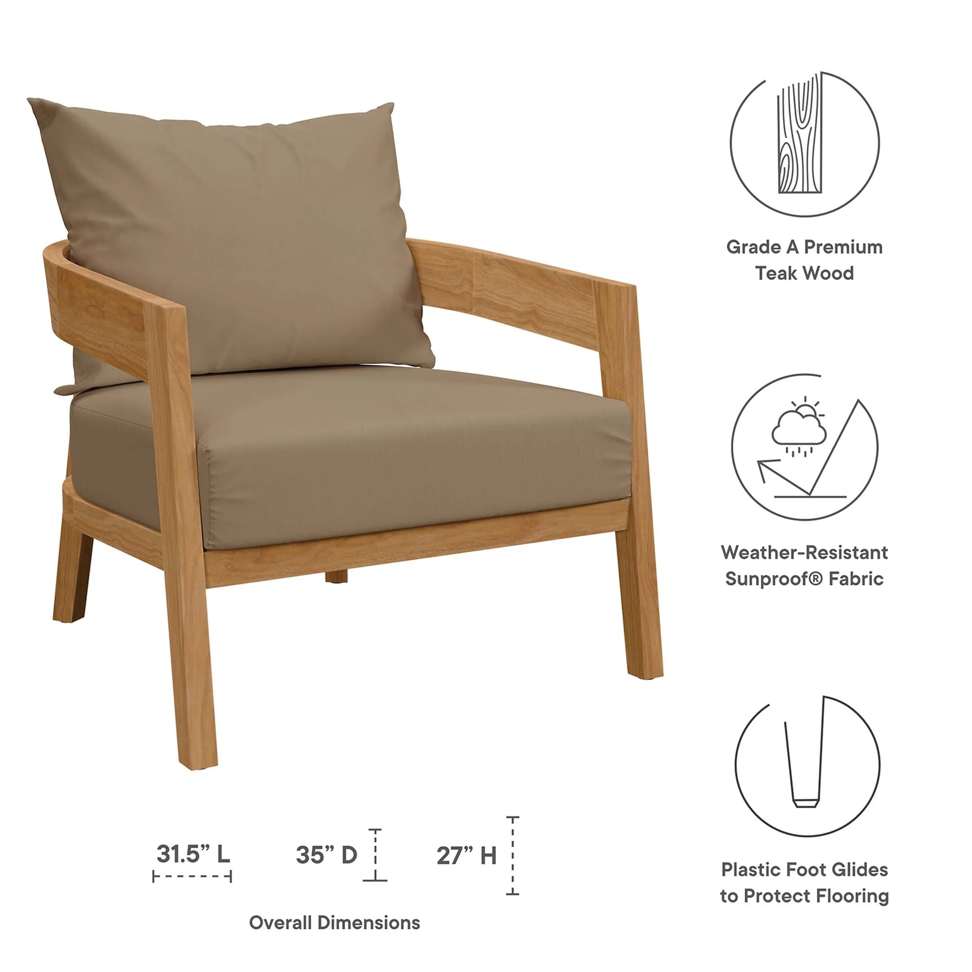 3-Piece Natural Teak Patio Furniture Set with Cushions and Weather-Resistant Teak Finish - Image 15
