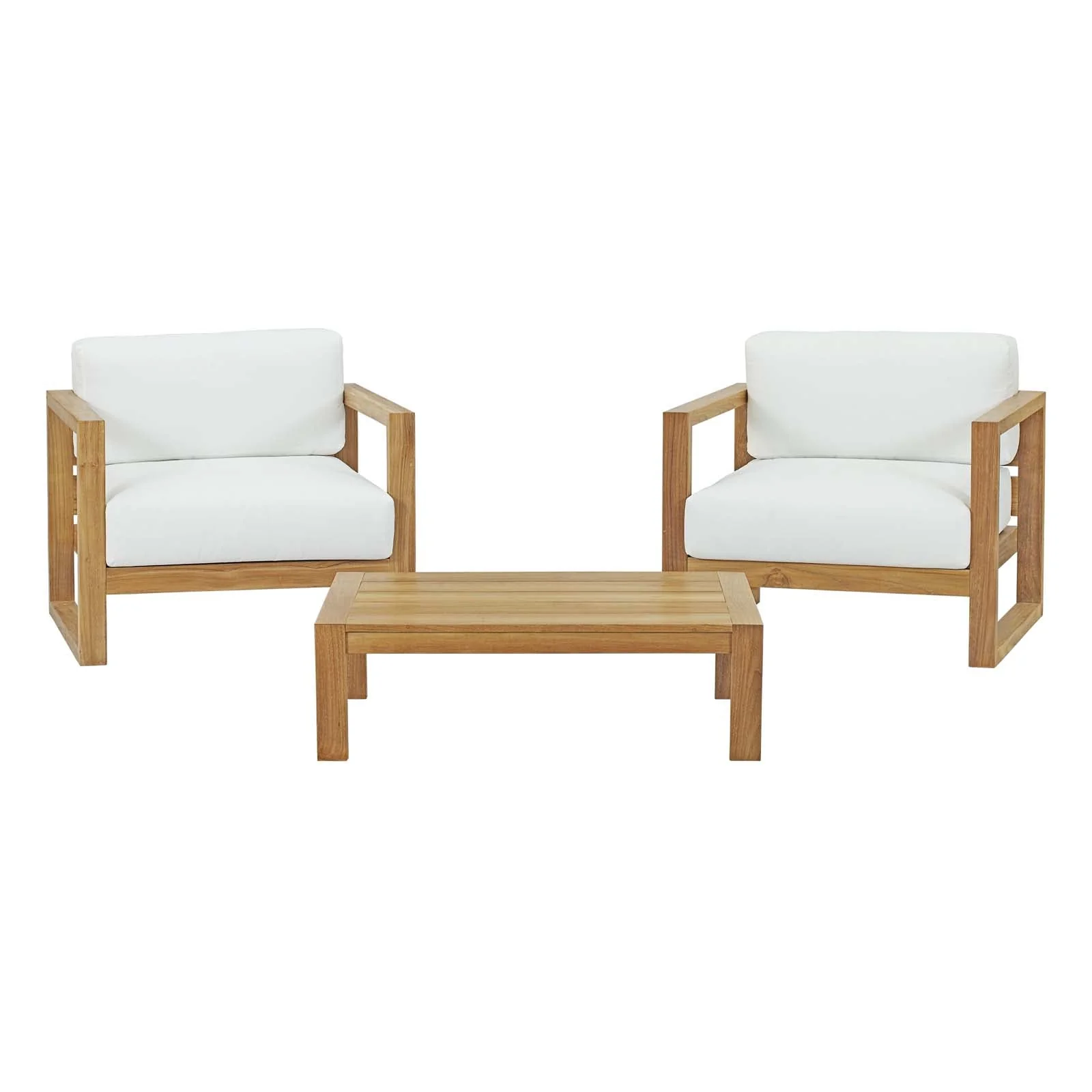 3-Piece Natural White Teak Wood Outdoor Patio Furniture Set
