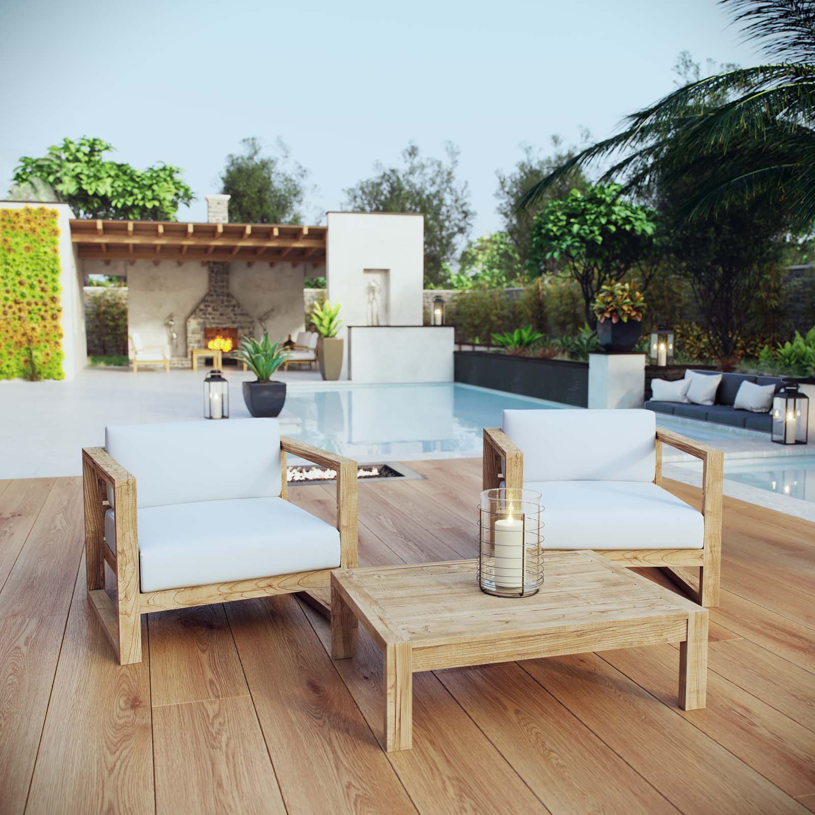3-Piece Natural White Teak Wood Outdoor Patio Furniture Set - Image 8