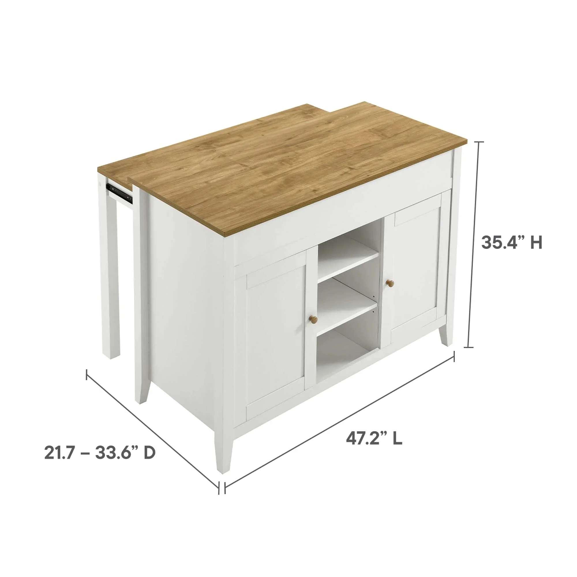 3 Piece Oak and White Farmhouse Kitchen Island Set with Pull-Out Table - Image 4