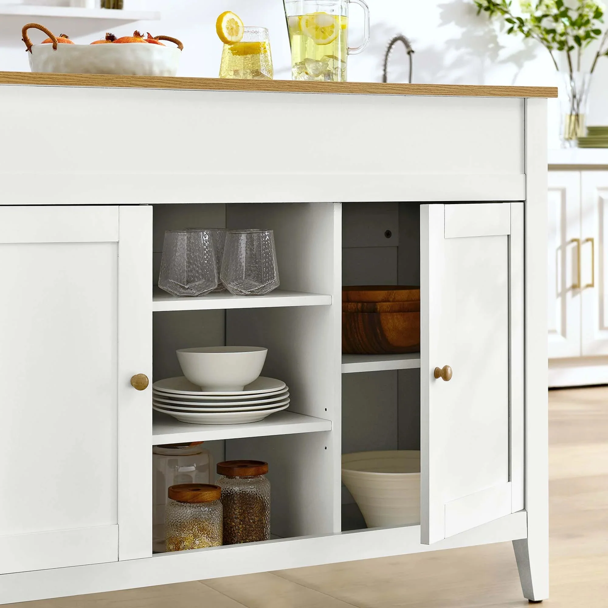 3 Piece Oak and White Farmhouse Kitchen Island Set with Pull-Out Table - Image 6