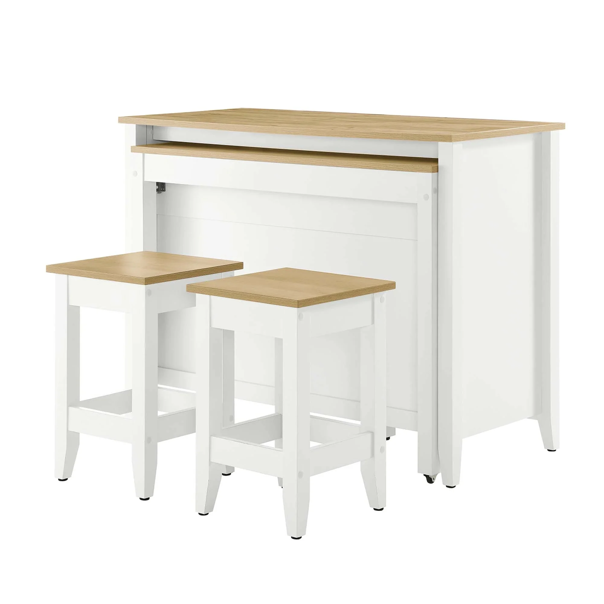 3 Piece Oak and White Farmhouse Kitchen Island Set with Pull-Out Table - Image 9