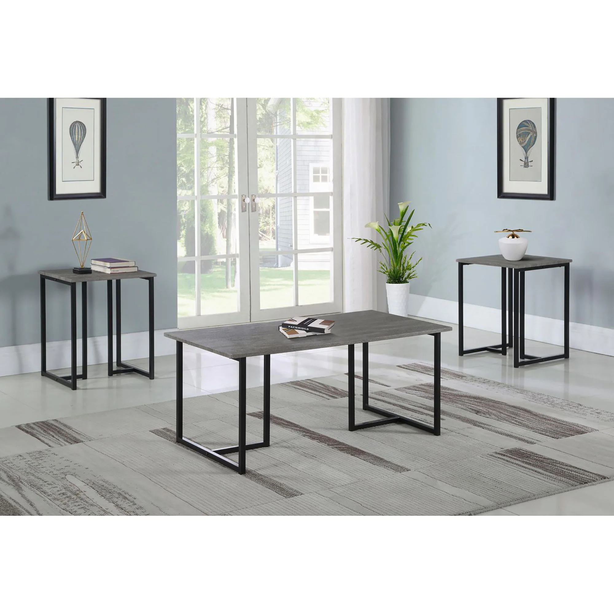 3 Piece Occasional Set With Smooth Top - Gray - Image 3
