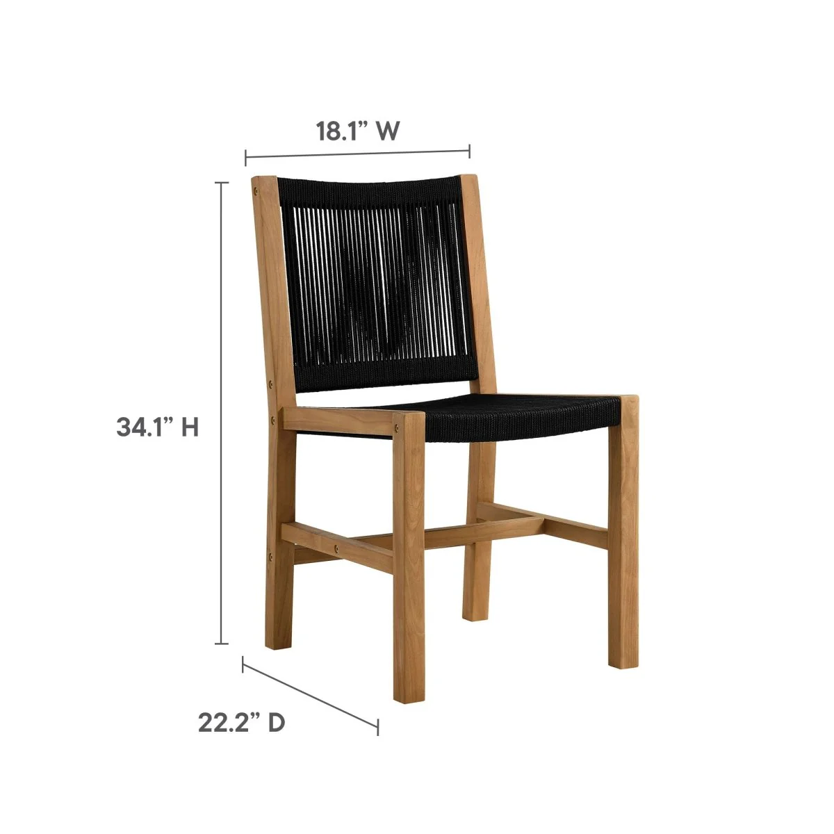 3-Piece Outdoor Teak and Rope Dining Set with Armless Chairs for Patio, Deck and Backyard - Image 2