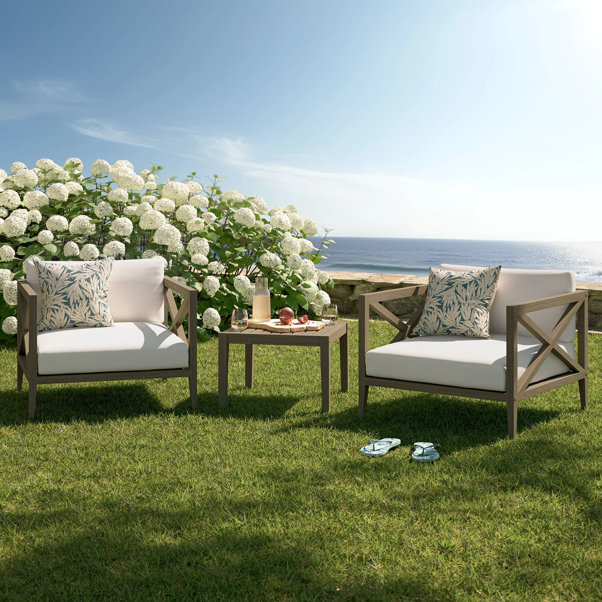 3-Piece Outdoor Teak Wood Patio Armchair and Side Table Set - Image 7