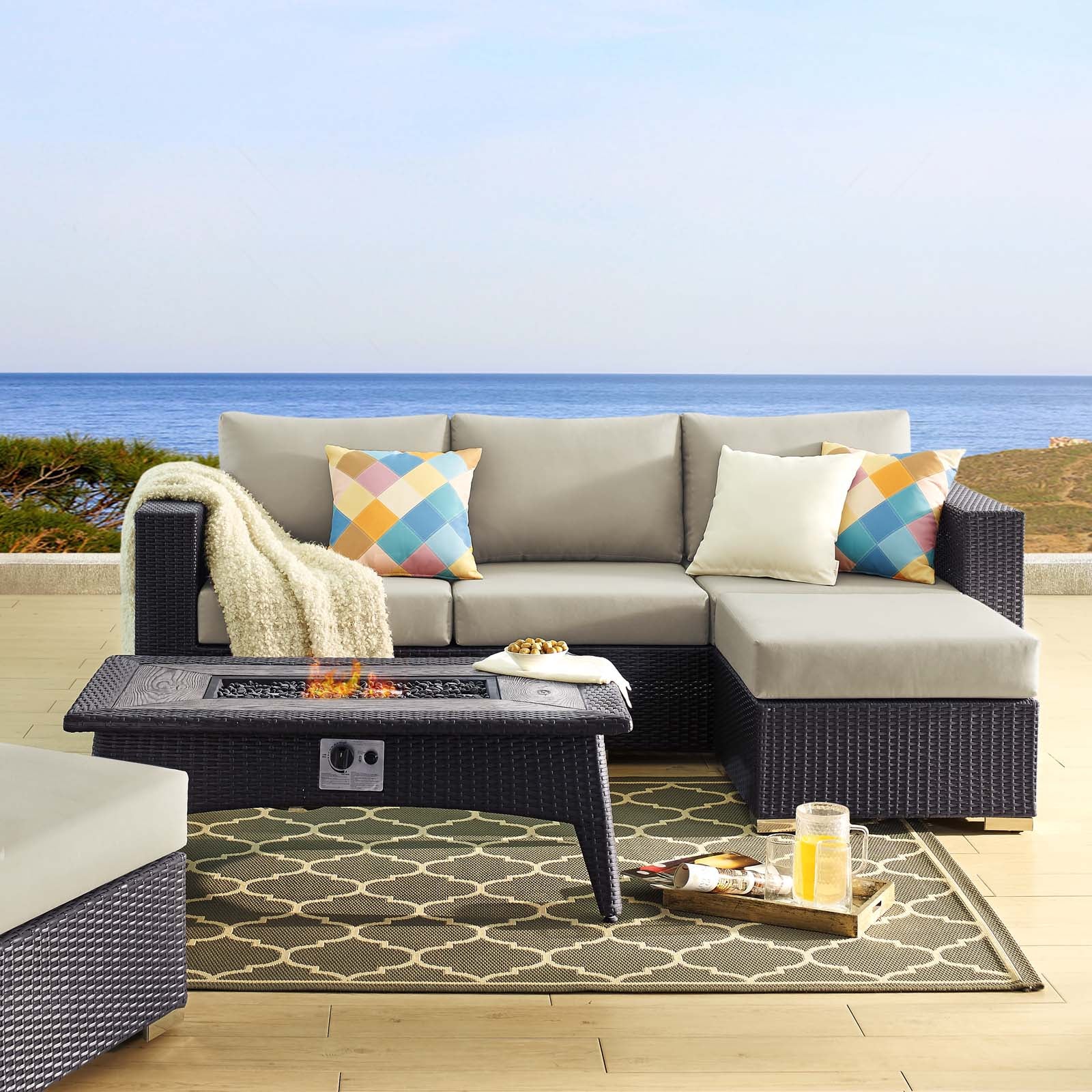 3-Piece Outdoor Wicker Patio Sofa Set with Fire Pit Table - Image 21