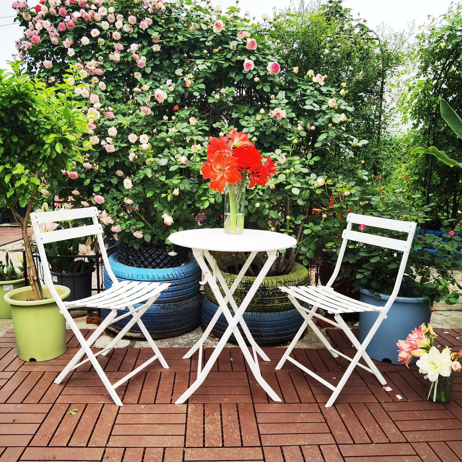3 Piece Patio Bistro Set Of Foldable Round Table And Chairs - Image 4