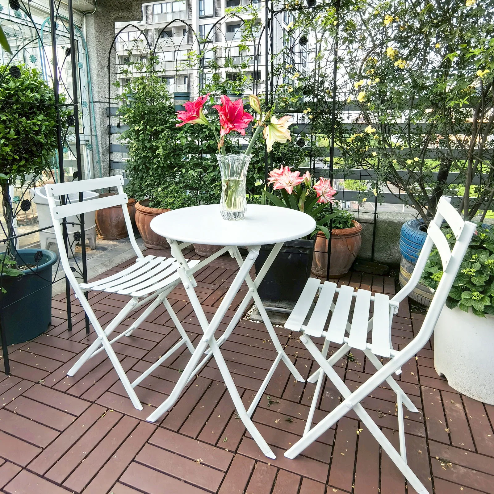 3 Piece Patio Bistro Set Of Foldable Round Table And Chairs - Image 6