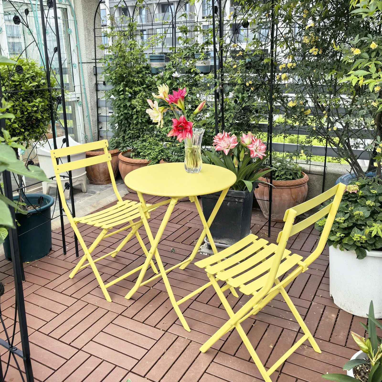 3 Piece Patio Bistro Set Of Foldable Round Table And Chairs - Image 8