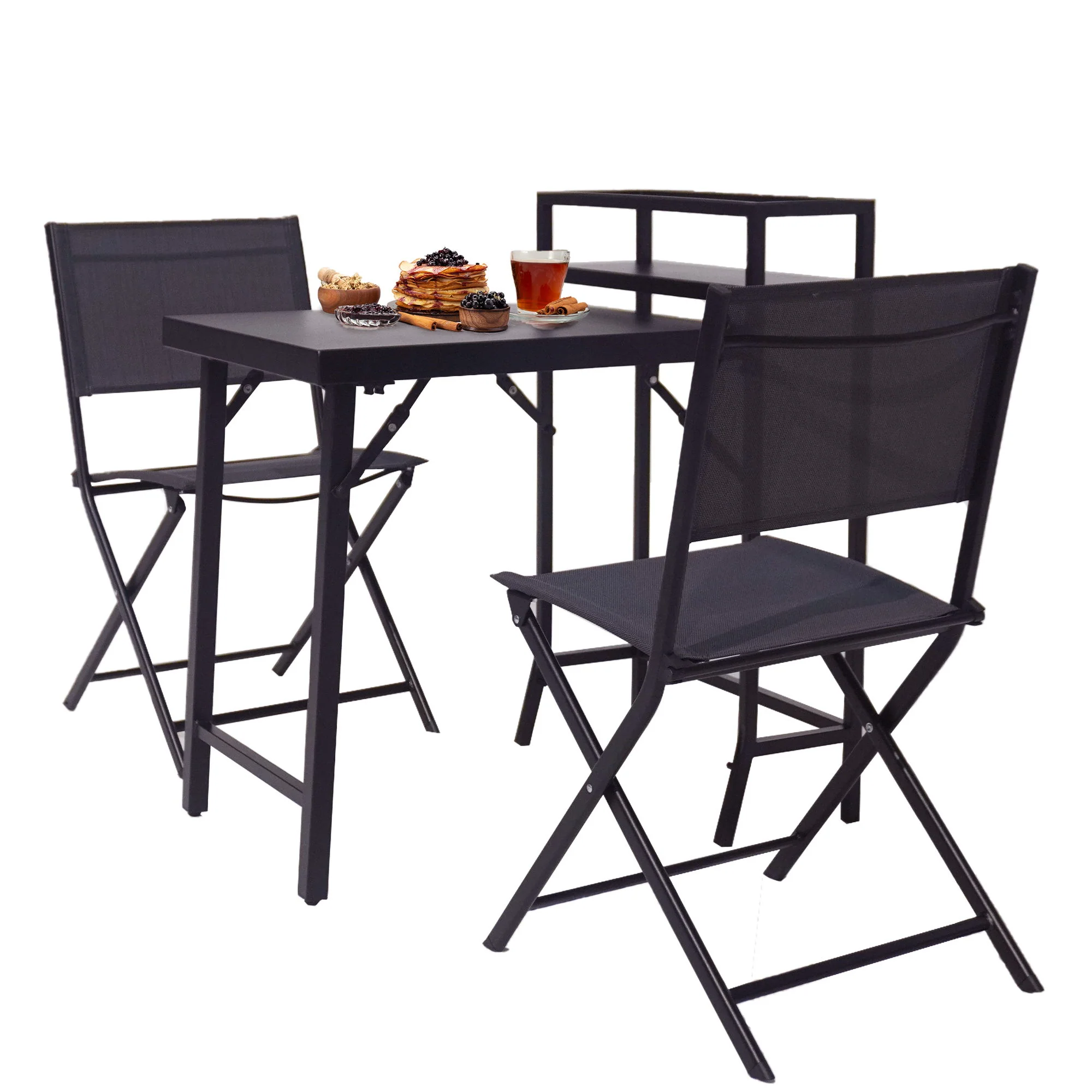 3 Piece Patio Bistro Set, Patio Set Of Foldable Patio Table And Chairs, Outdoor Patio Furniture Sets - Black - Image 5