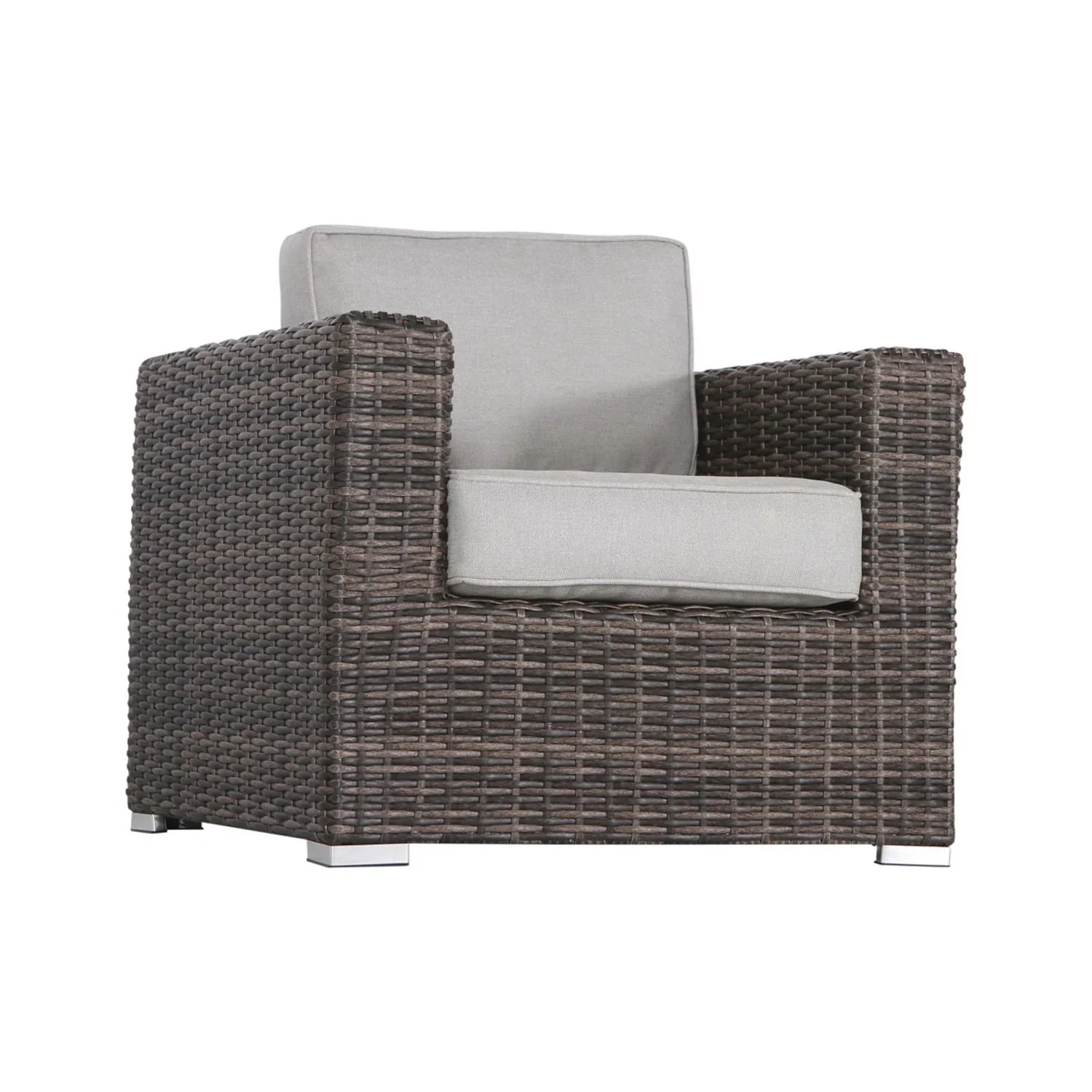 3 Piece Patio Rattan Furniture Set With Cushions Fire Pit - Brown - Image 4