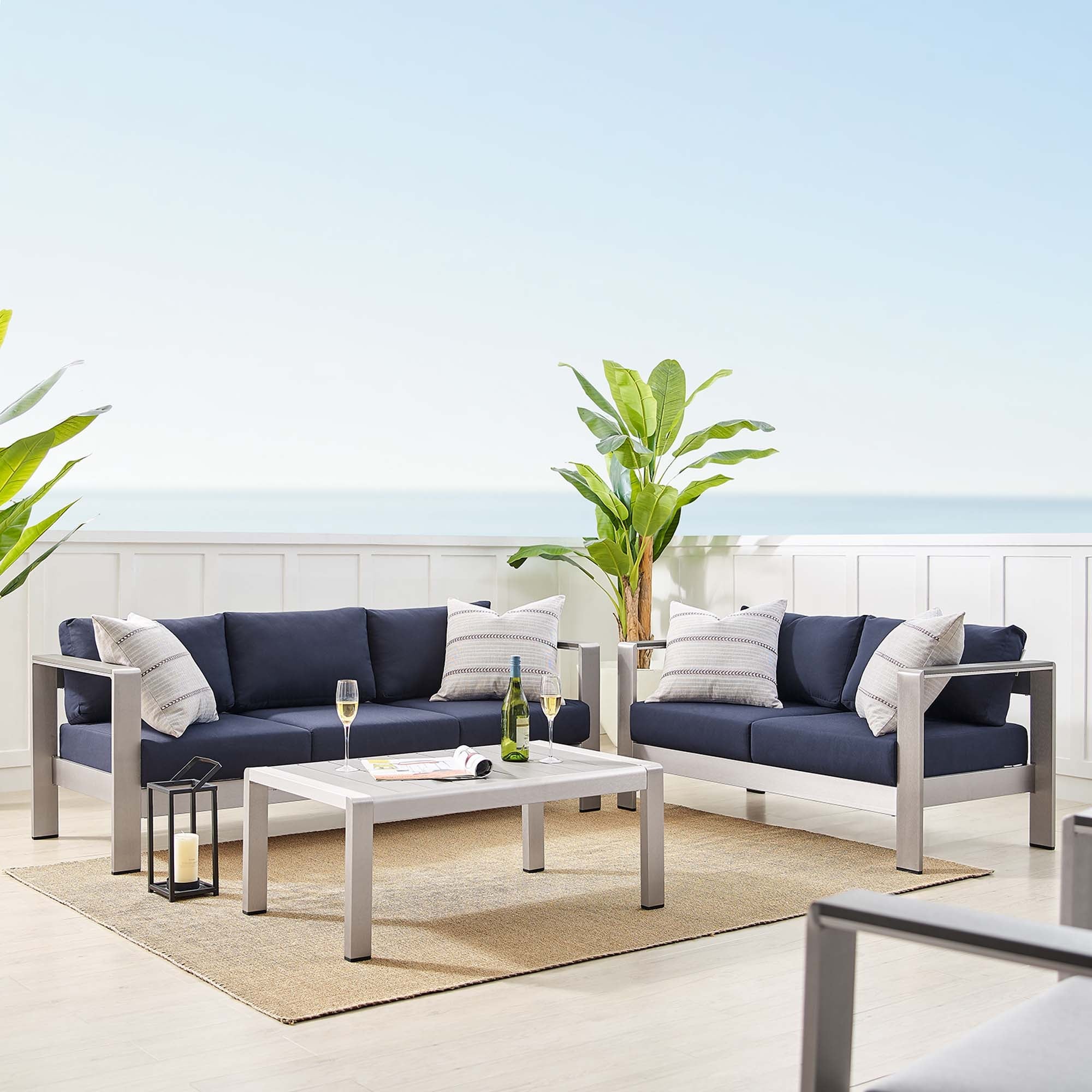 3-Piece Silver Aluminum Patio Set with Sunbrella® Cushions for Outdoor Comfort - Image 14