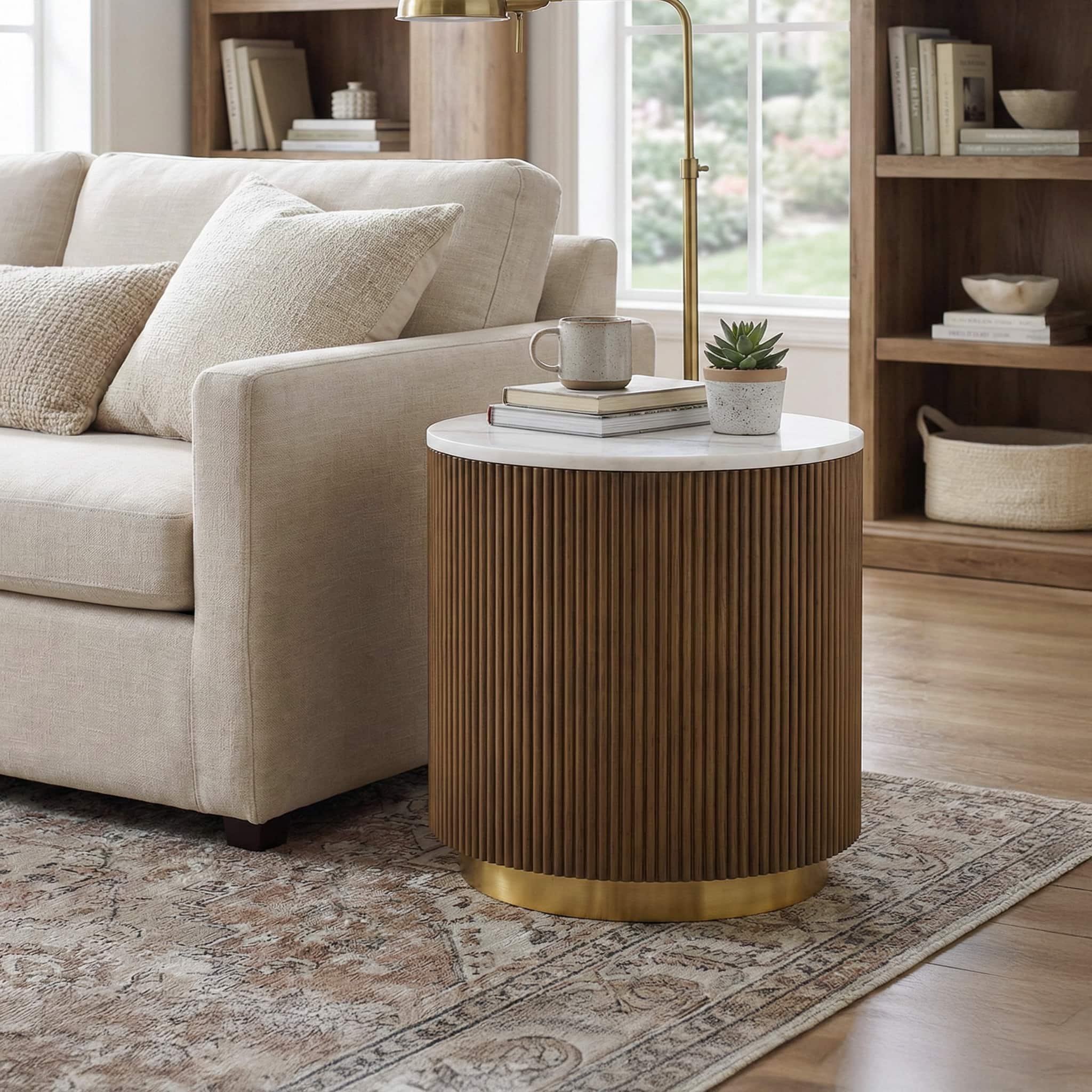 3 Piece Table Set Round Cocktail Table And 2 Round End Tables - Brown / Gold / White - Image 4