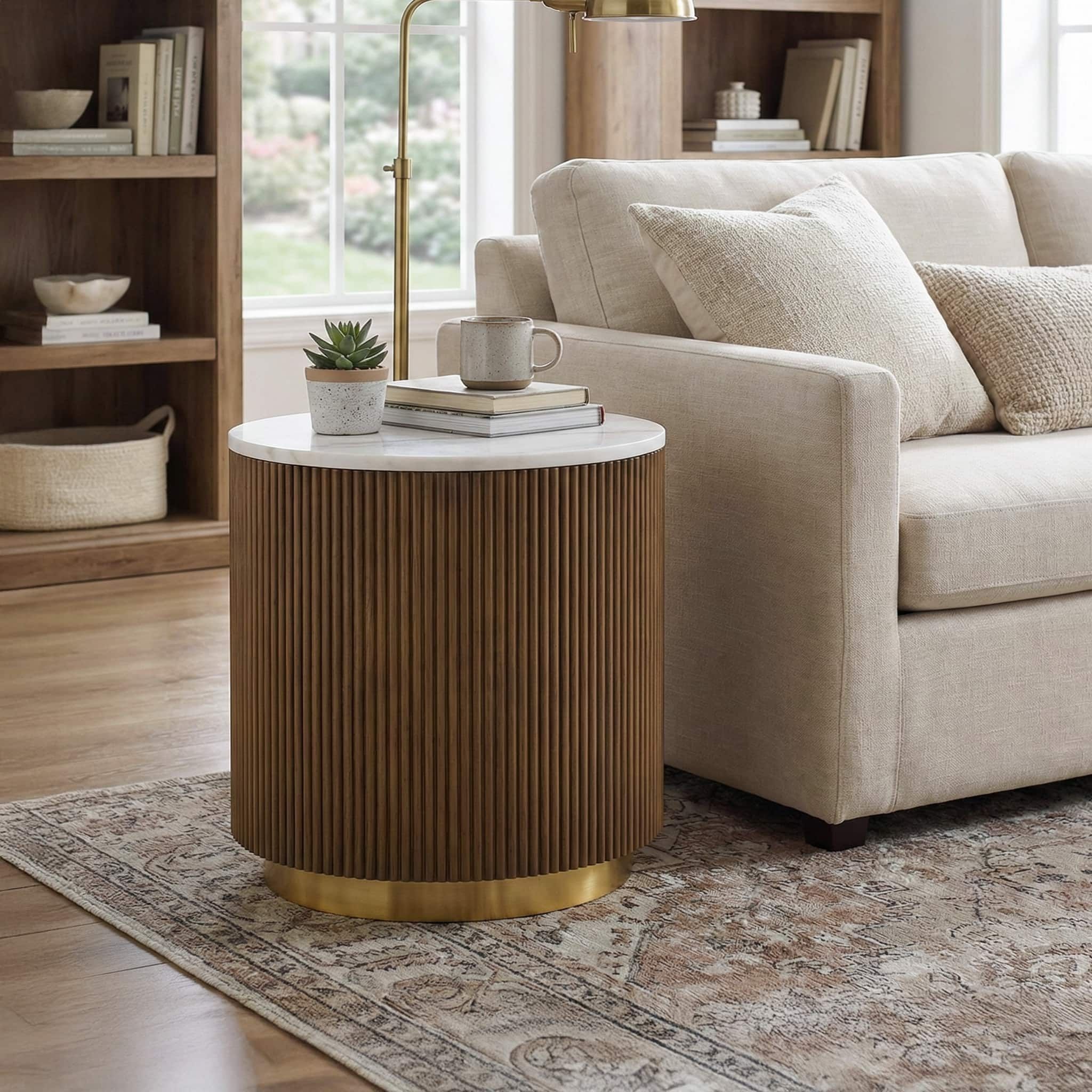 3 Piece Table Set Round Cocktail Table And 2 Round End Tables - Brown / Gold / White - Image 8