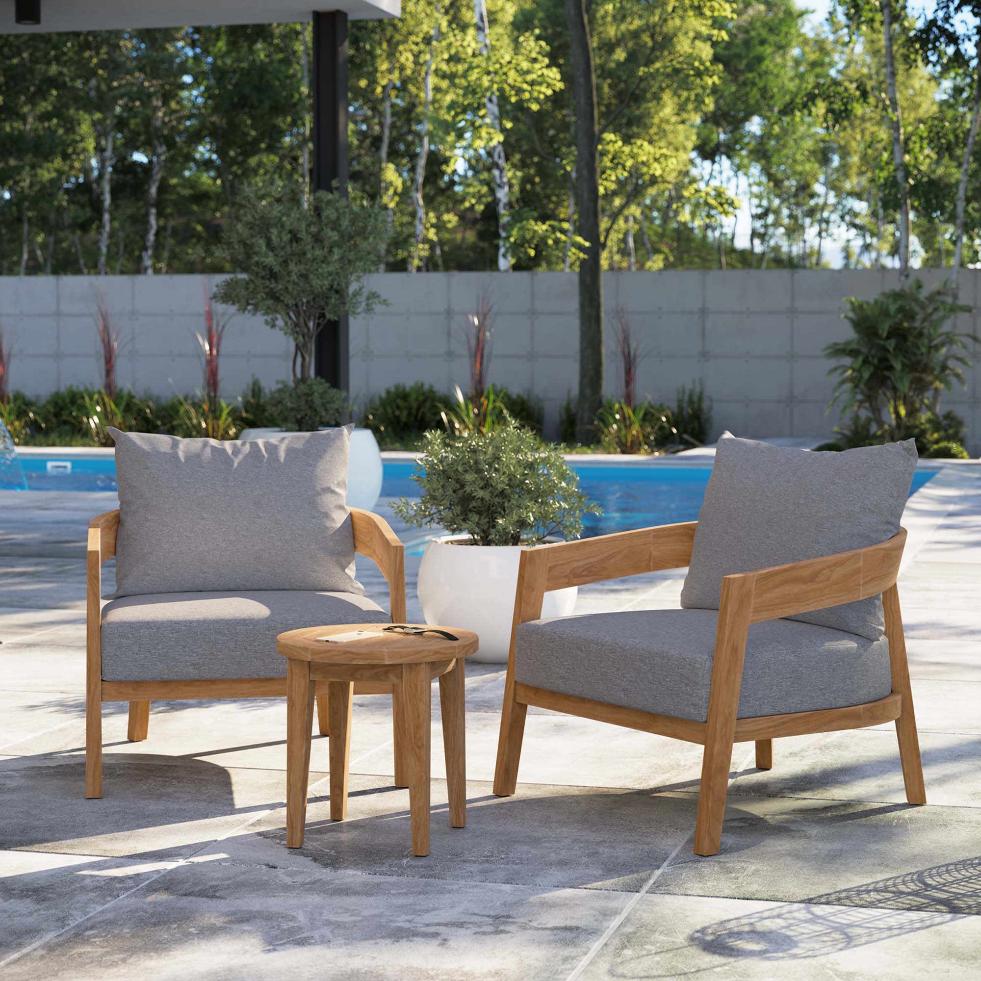 3-Piece Teak Wood Outdoor Patio Set for Garden, Deck and Balcony — Classic Seating - Image 24