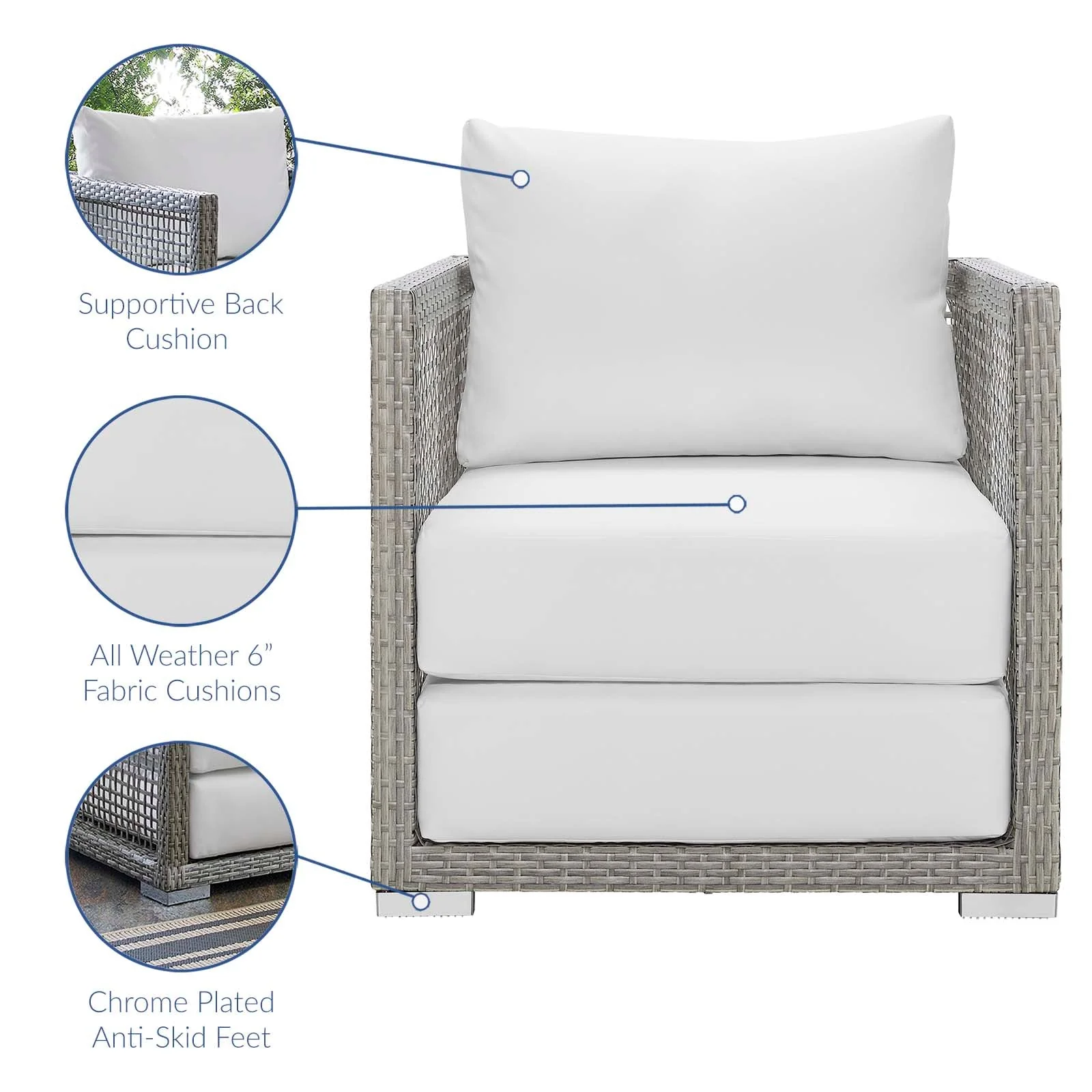 3-Piece Wicker Outdoor Patio Conversation Set with Cushions for Backyard & Porch - Image 2