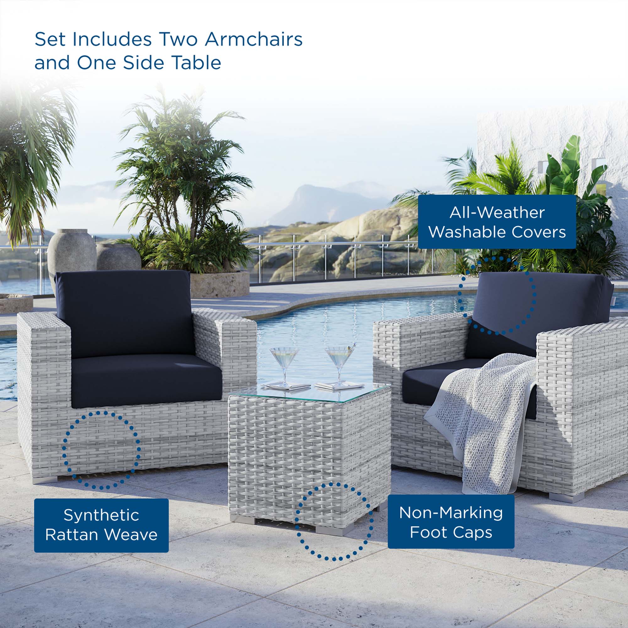 3-Piece Wicker Outdoor Patio Set — Compact Conversation Seating for Patio & Garden - Image 22