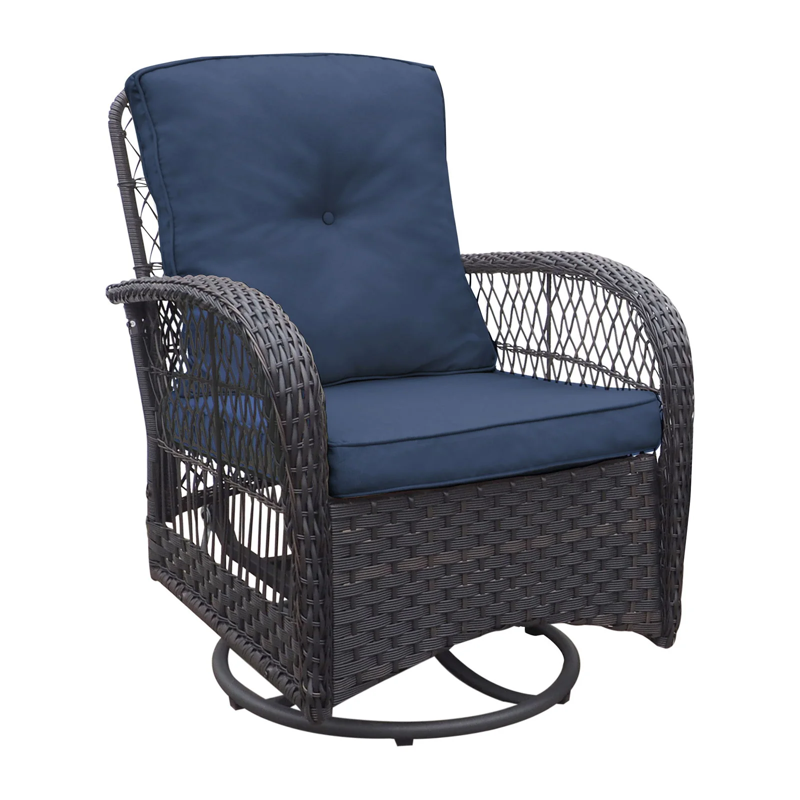 3 Pieces Conversation Set, Outdoor Wicker Rocker Swivel Patio Bistro Set, Rocking Chair With Glass Top Side Table - Image 7