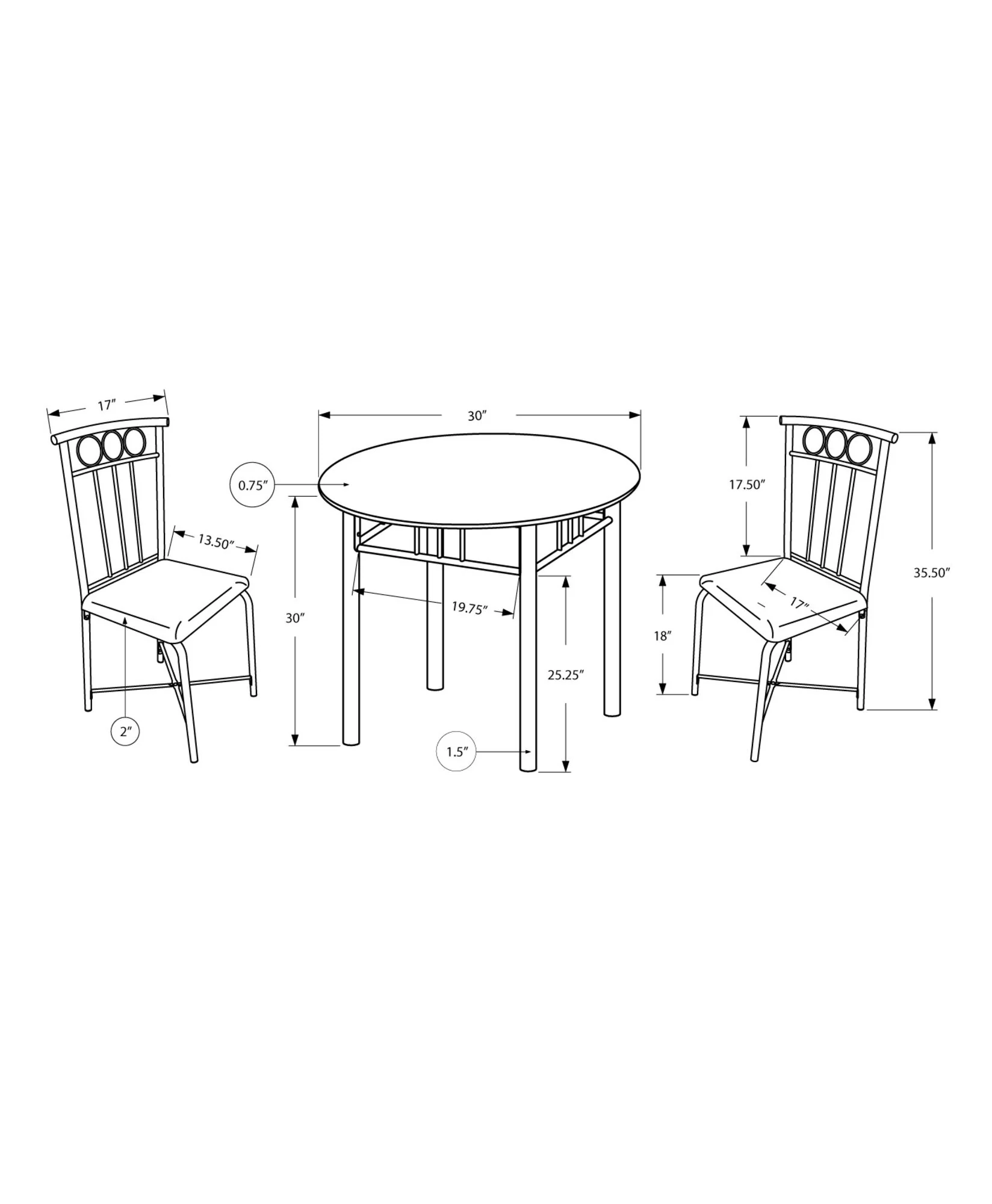 3 Pieces Dining Table Set, Small, Round, Contemporary & Modern - Image 3