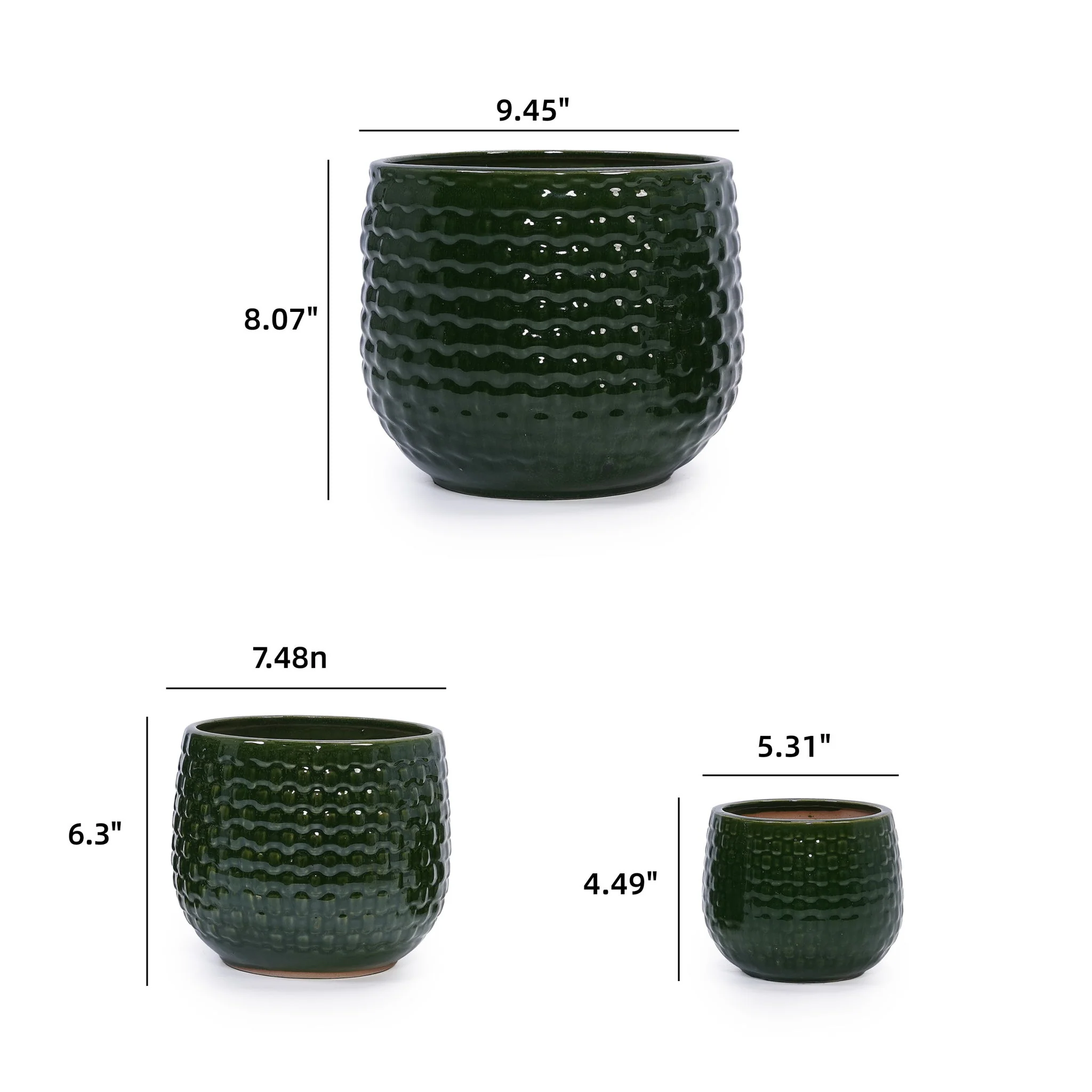 3 Pieces Flowerpot, Planter For Patio, Garden Or Windowsills - Dark Green - Image 9