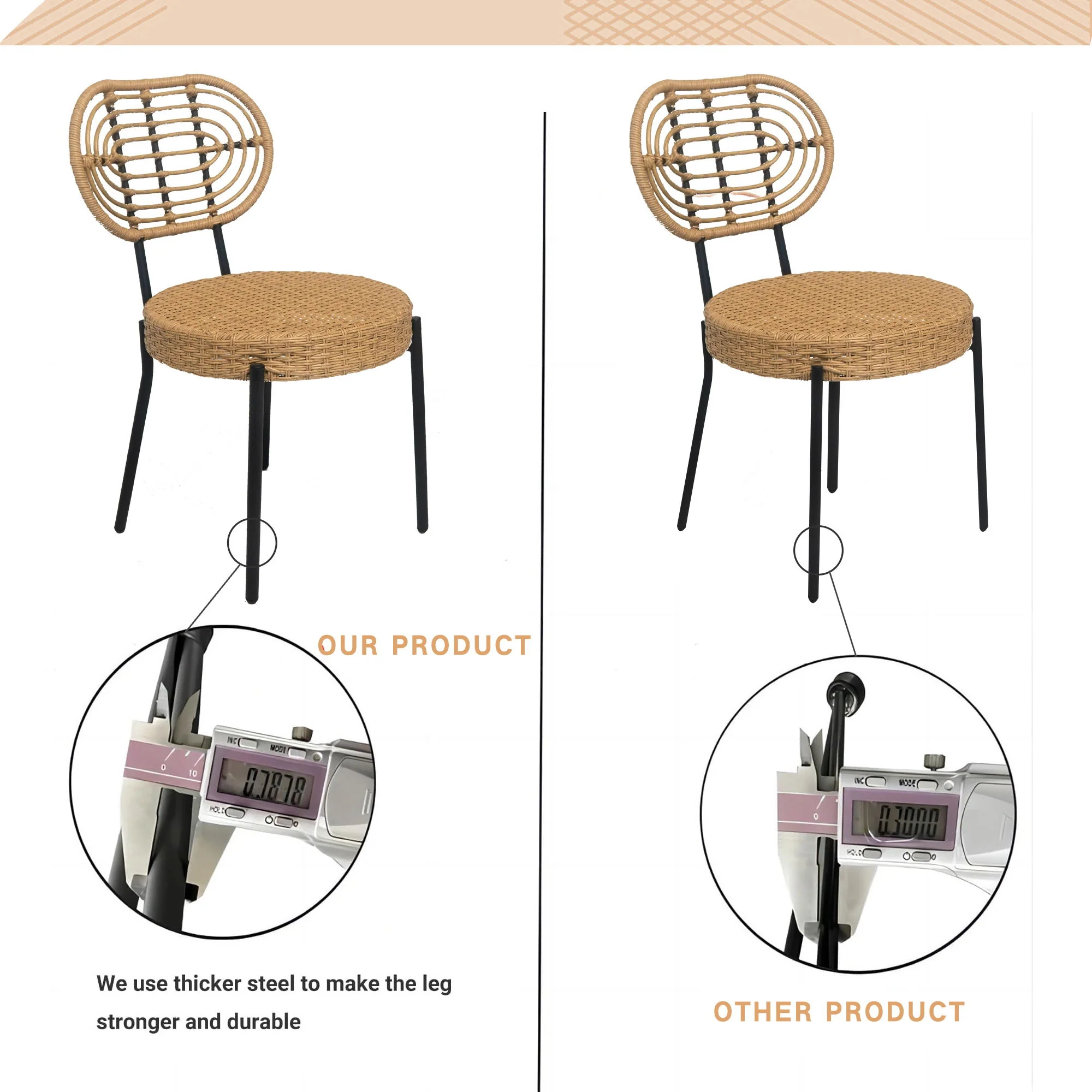 3 Pieces Of Luxury Outdoor Wicker Furniture Patio Bistro Style Table And Chair Combination, Weather Resistant PE Wicker Weave, Suitable For Garden - Black / Natural - Image 7