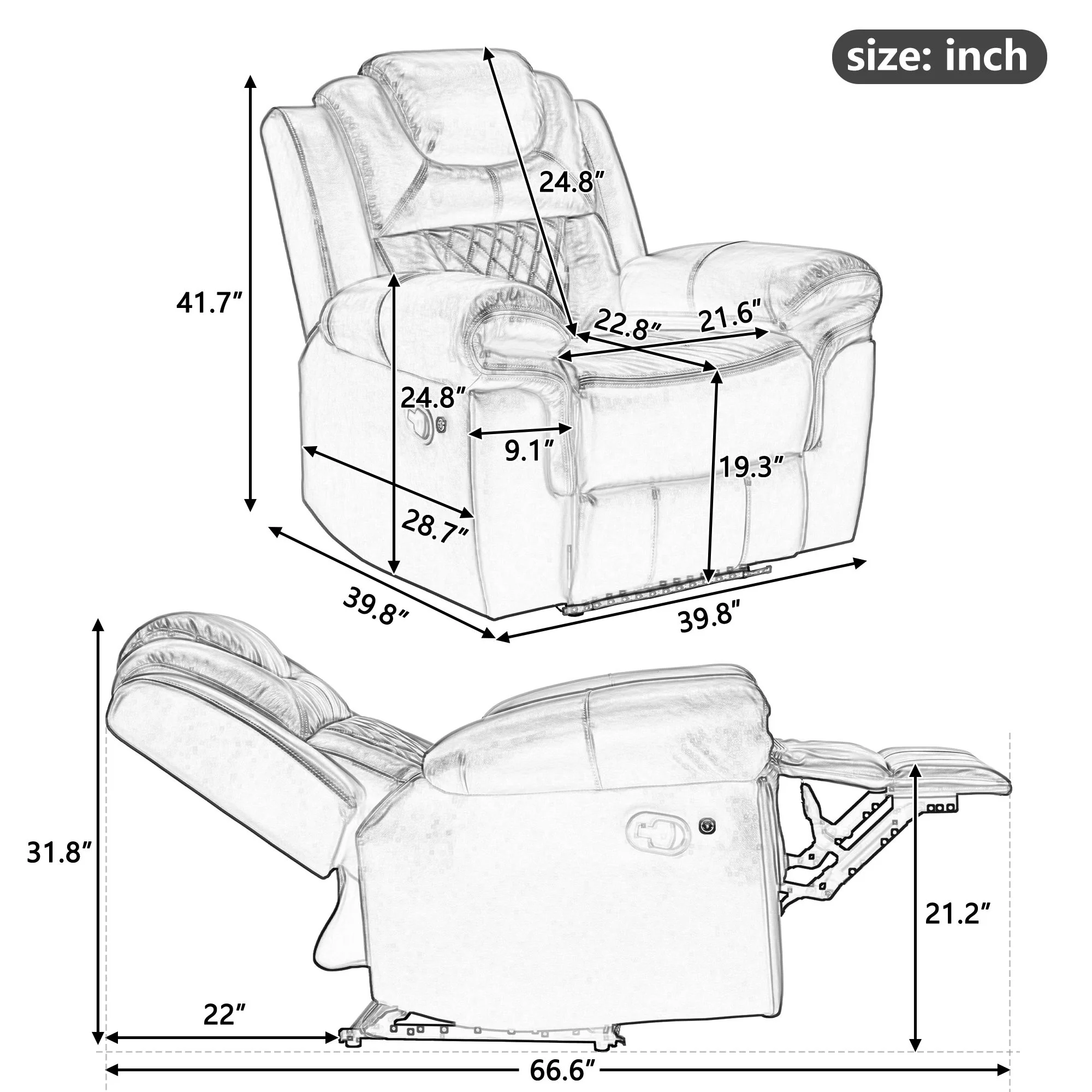 3 Pieces Recliner Sofa Sets Home Theater Seating Manual Recliner Chair With Center Console And LED Light Strip For Living Room - Image 7