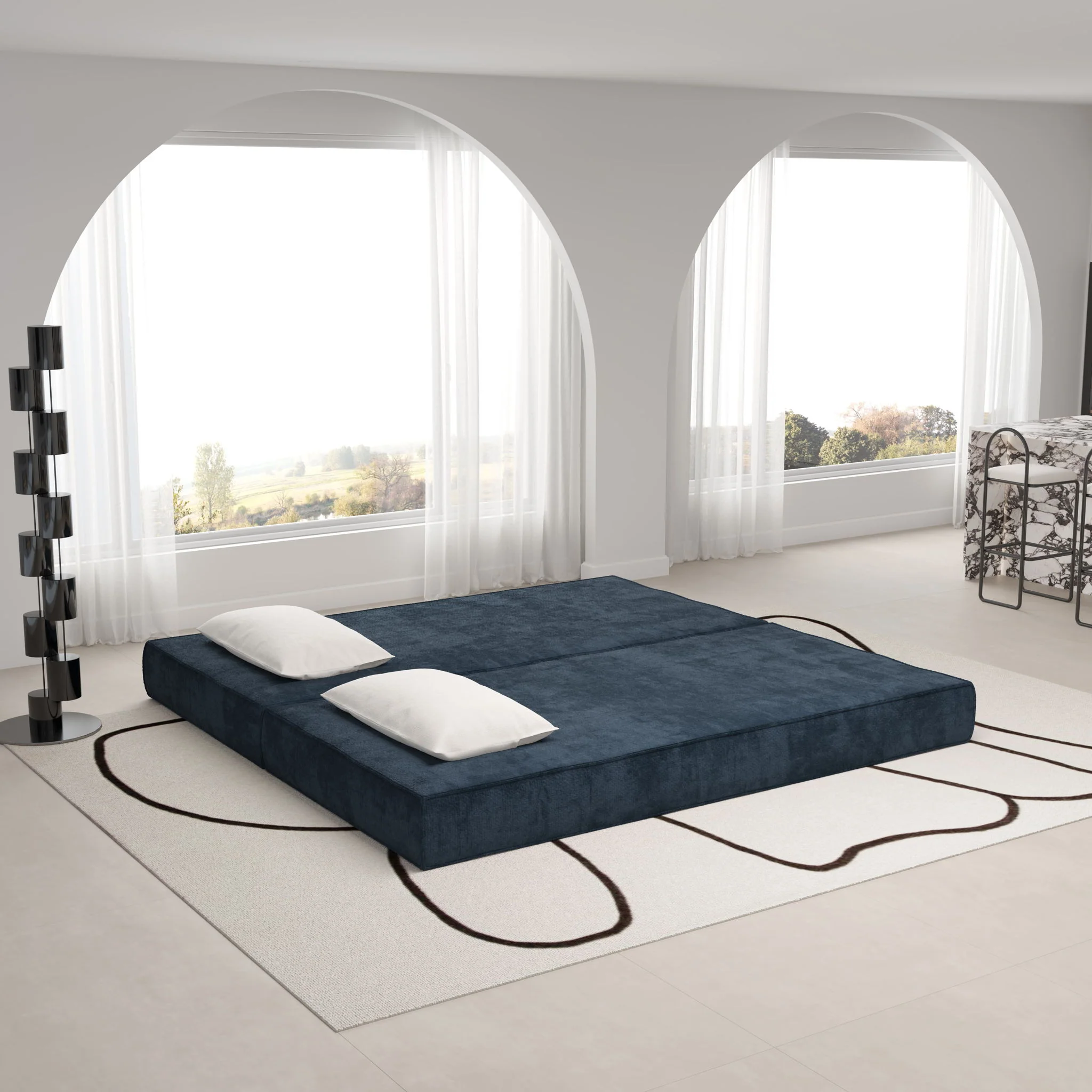 3 Seat Folding Floor Couch & King Size Bed Mattress - Image 16
