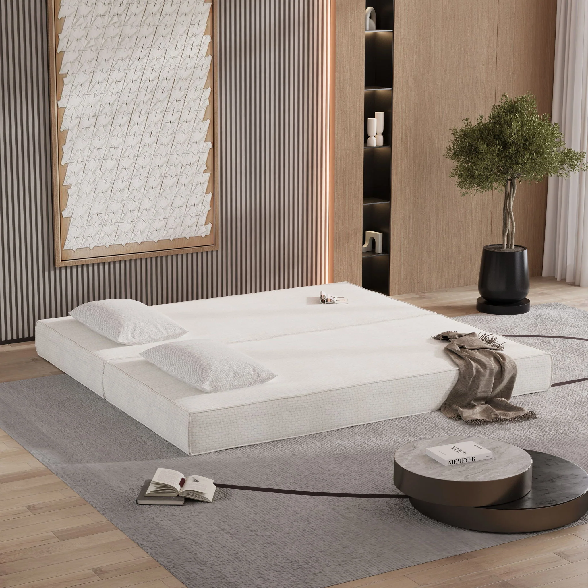 3 Seat Folding Floor Couch & King Size Bed Mattress - Image 7