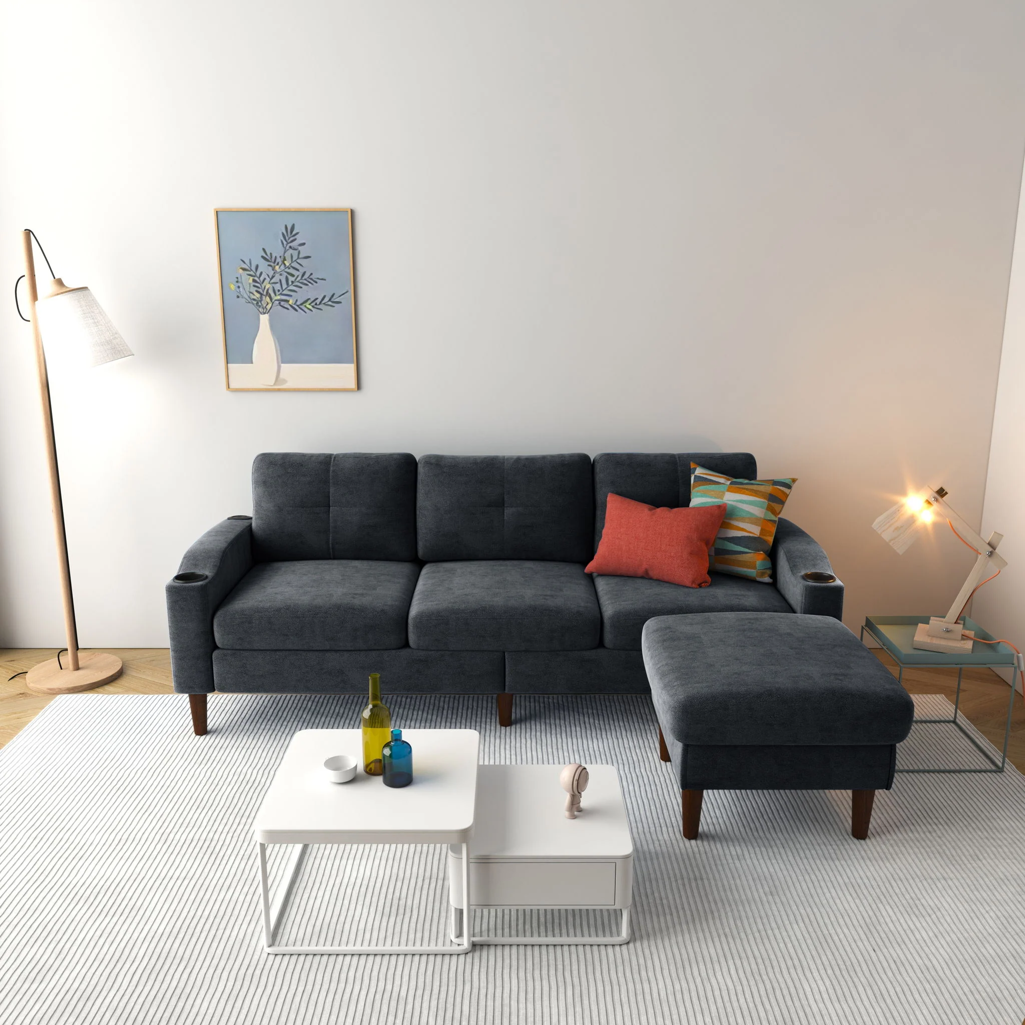 3 Seater Convertible Combination L Shaped Sofa With Footstools With Storage - Image 18