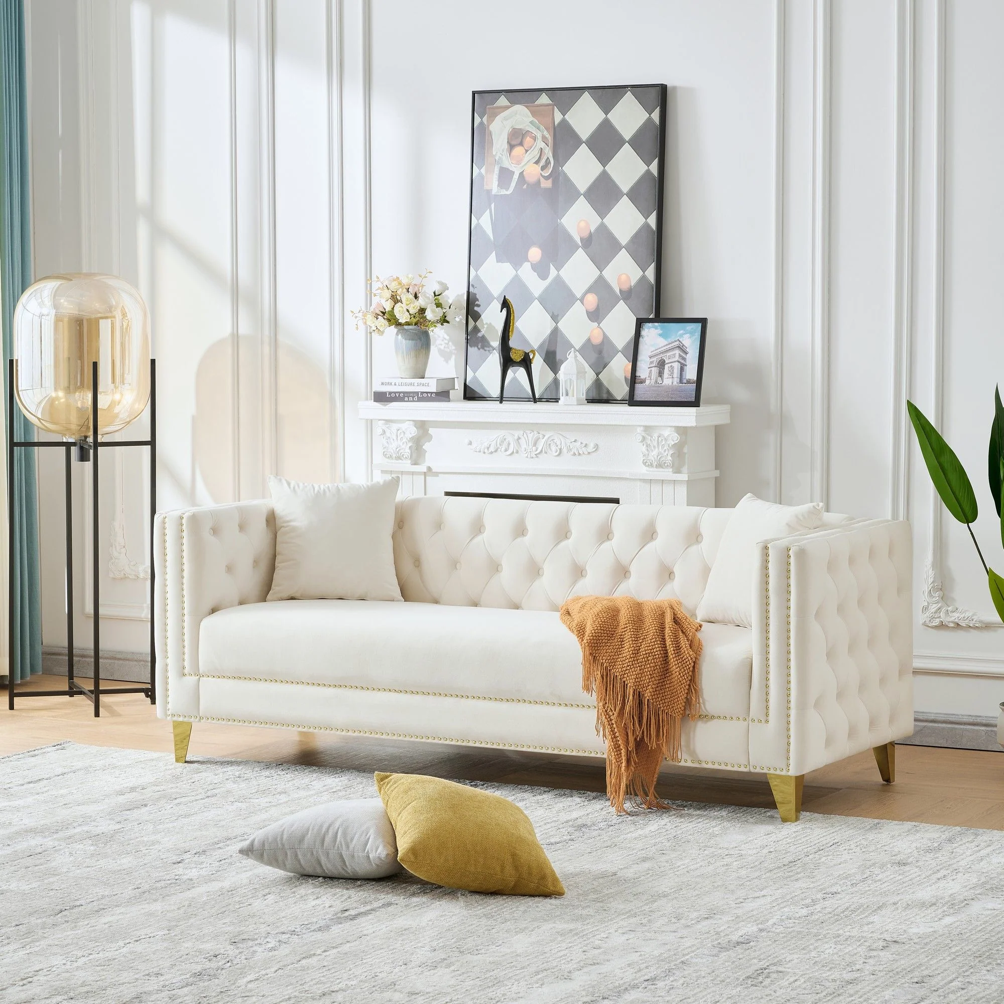 3 Seater Deep Seat Sofa, Sofa With Button Nailhead, Square Arm - Image 11