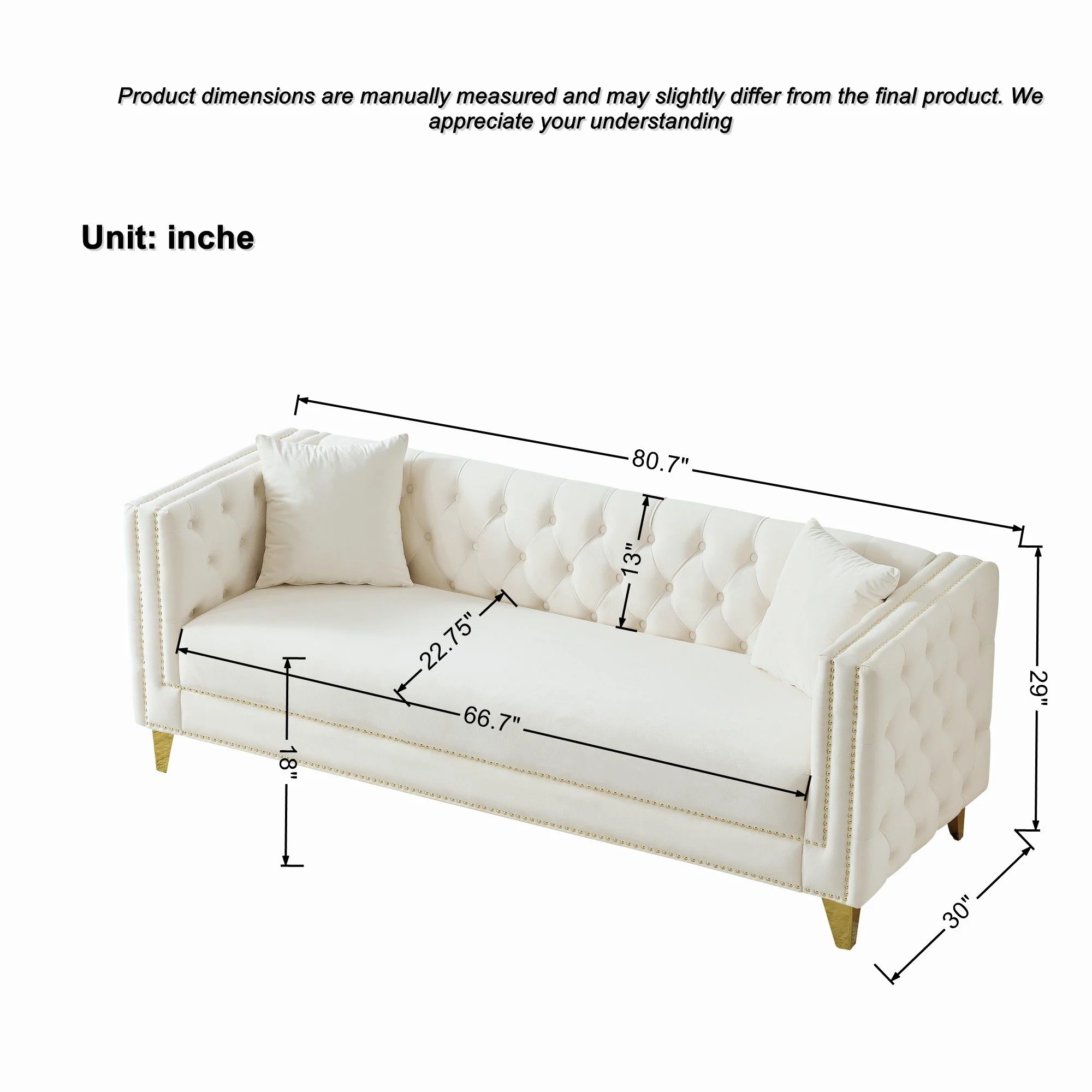 3 Seater Deep Seat Sofa, Sofa With Button Nailhead, Square Arm - Image 4