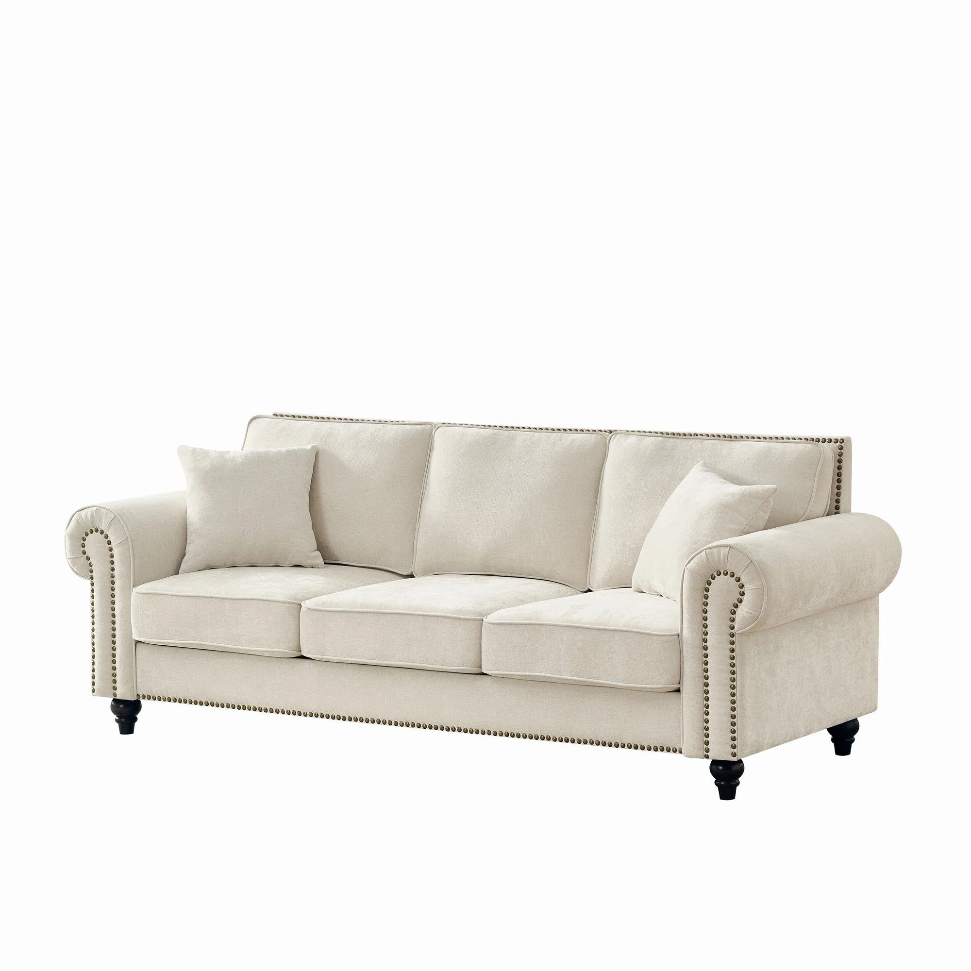 3 Seater Sofa With Tufted Upholstery, Rolled Arms, Nailhead Trim - Image 13
