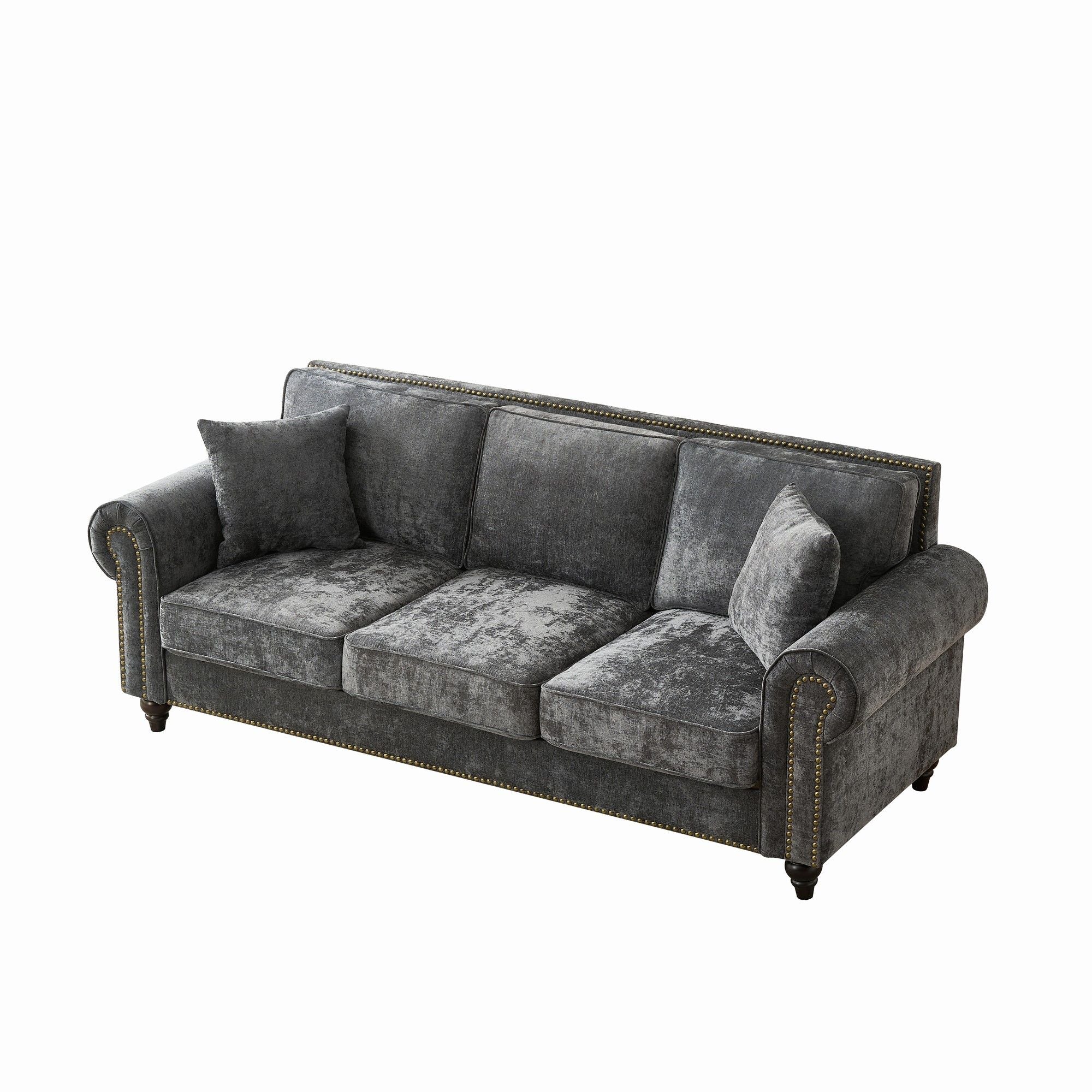 3 Seater Sofa With Tufted Upholstery, Rolled Arms, Nailhead Trim - Image 17