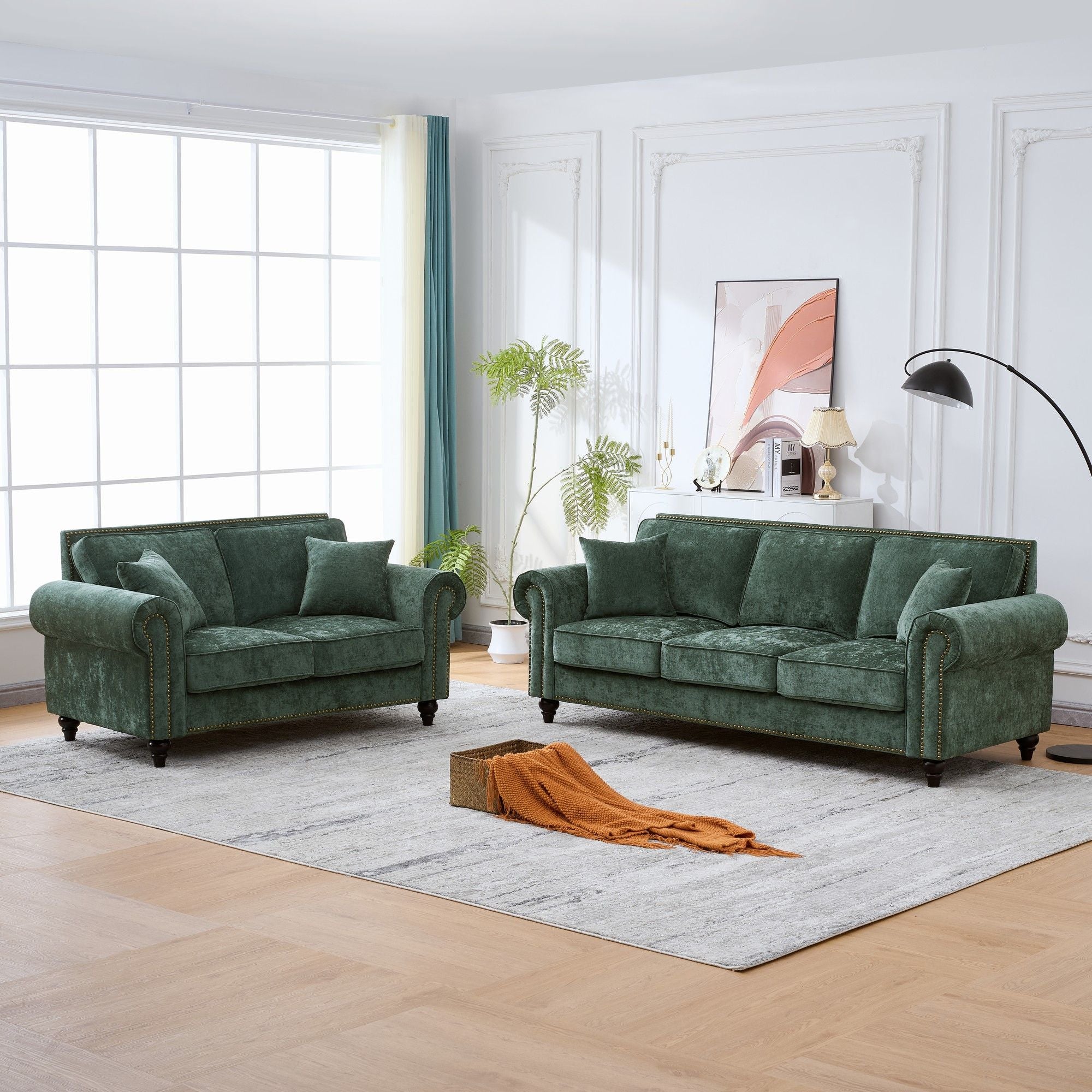 3 Seater Sofa With Tufted Upholstery, Rolled Arms, Nailhead Trim - Image 19