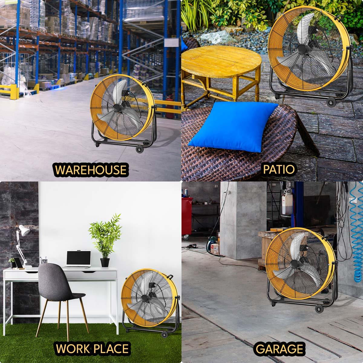 3 Speed Heavy Duty Metal Industrial Drum Fan, Air Circulation - Yellow - Image 6