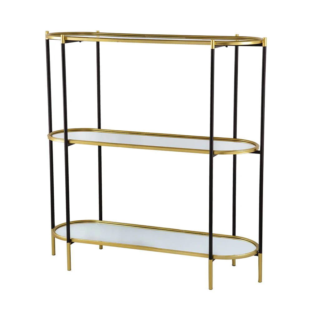 3 Tier Metal Console Table, Mirrored Shelf - Golden Black - Image 9