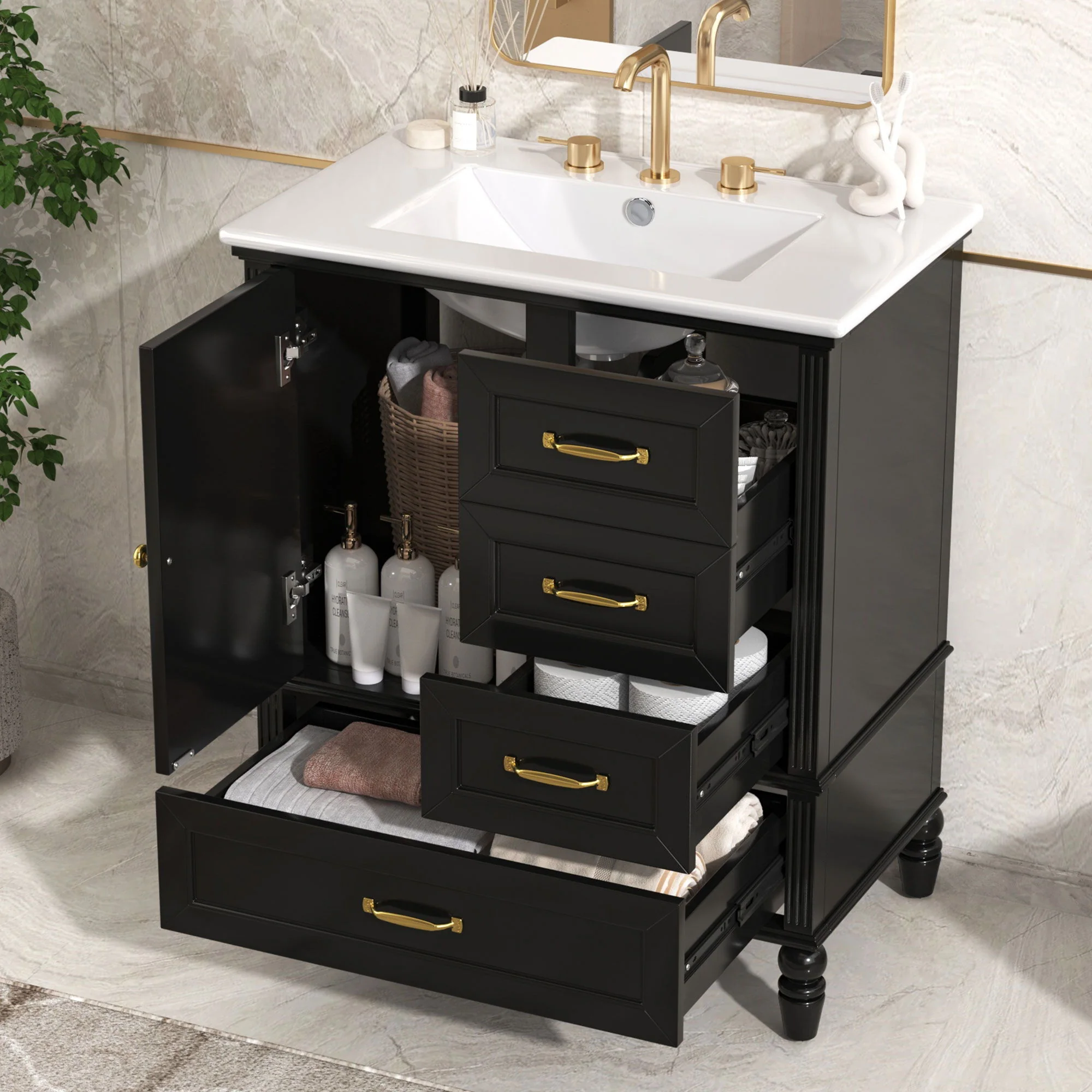 30" Bathroom Vanity With Sink, 3 Drawers, Adjustable Feet - Image 12