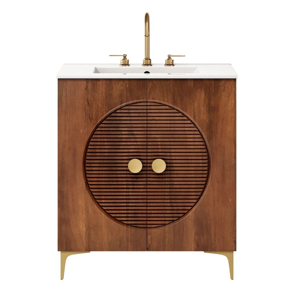 30" Fluted Wood Bathroom Vanity with Ceramic Sink — Elegant Fluted Front Design - Image 12