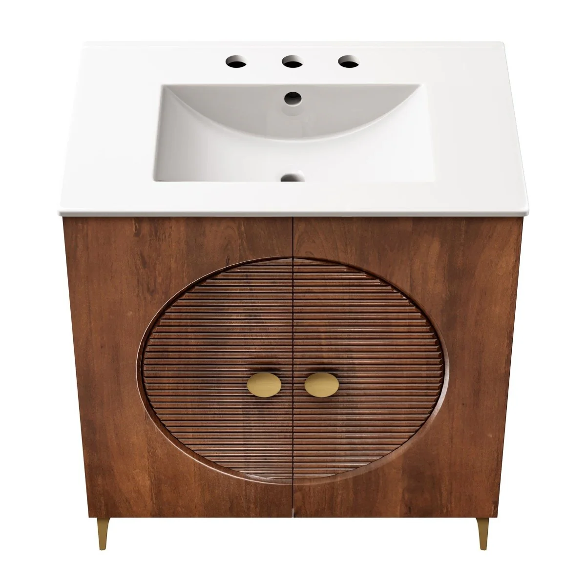 30" Fluted Wood Bathroom Vanity with Ceramic Sink — Elegant Fluted Front Design - Image 19