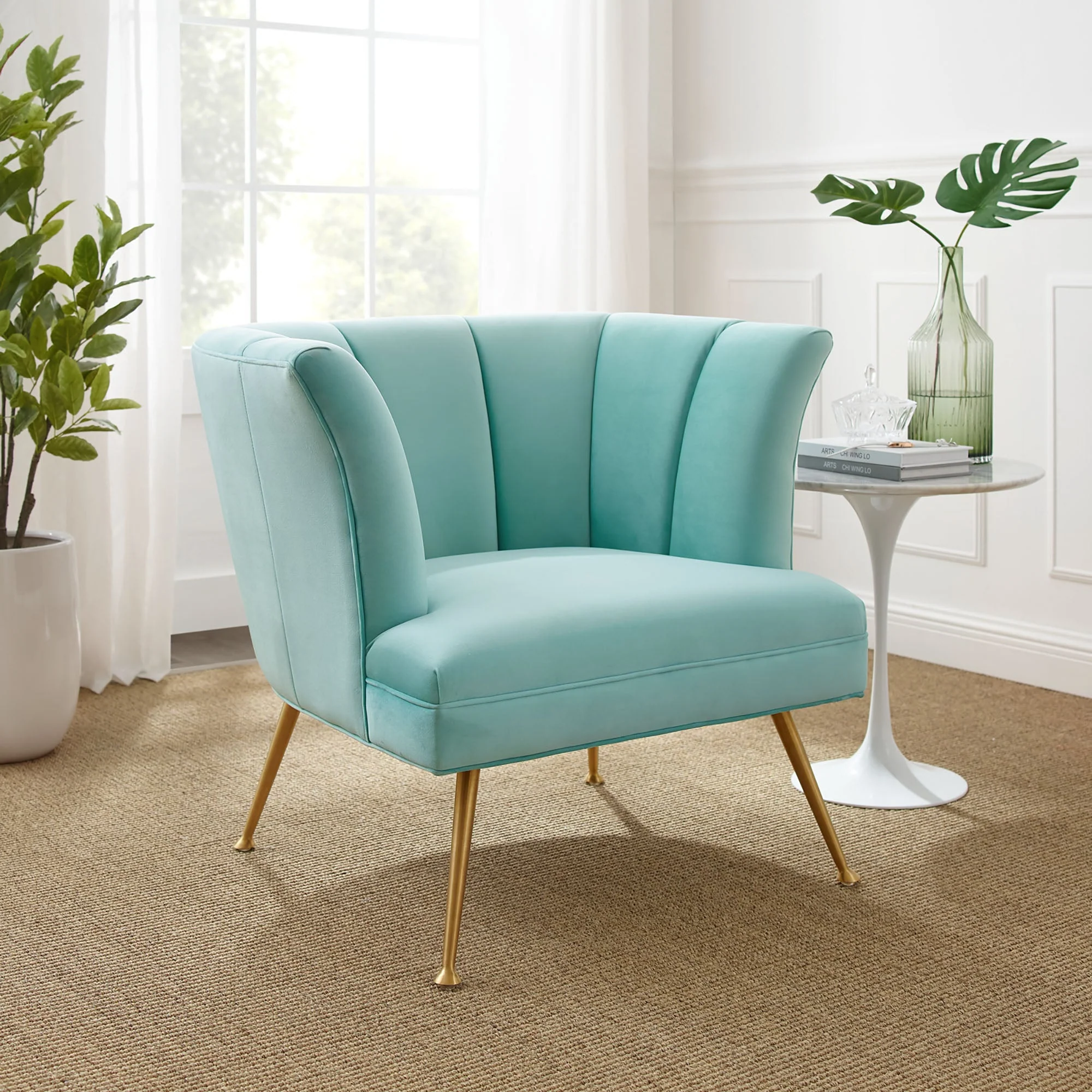 30 Inch Channel Tufted Performance Velvet Armchair with Gold Legs - Image 12