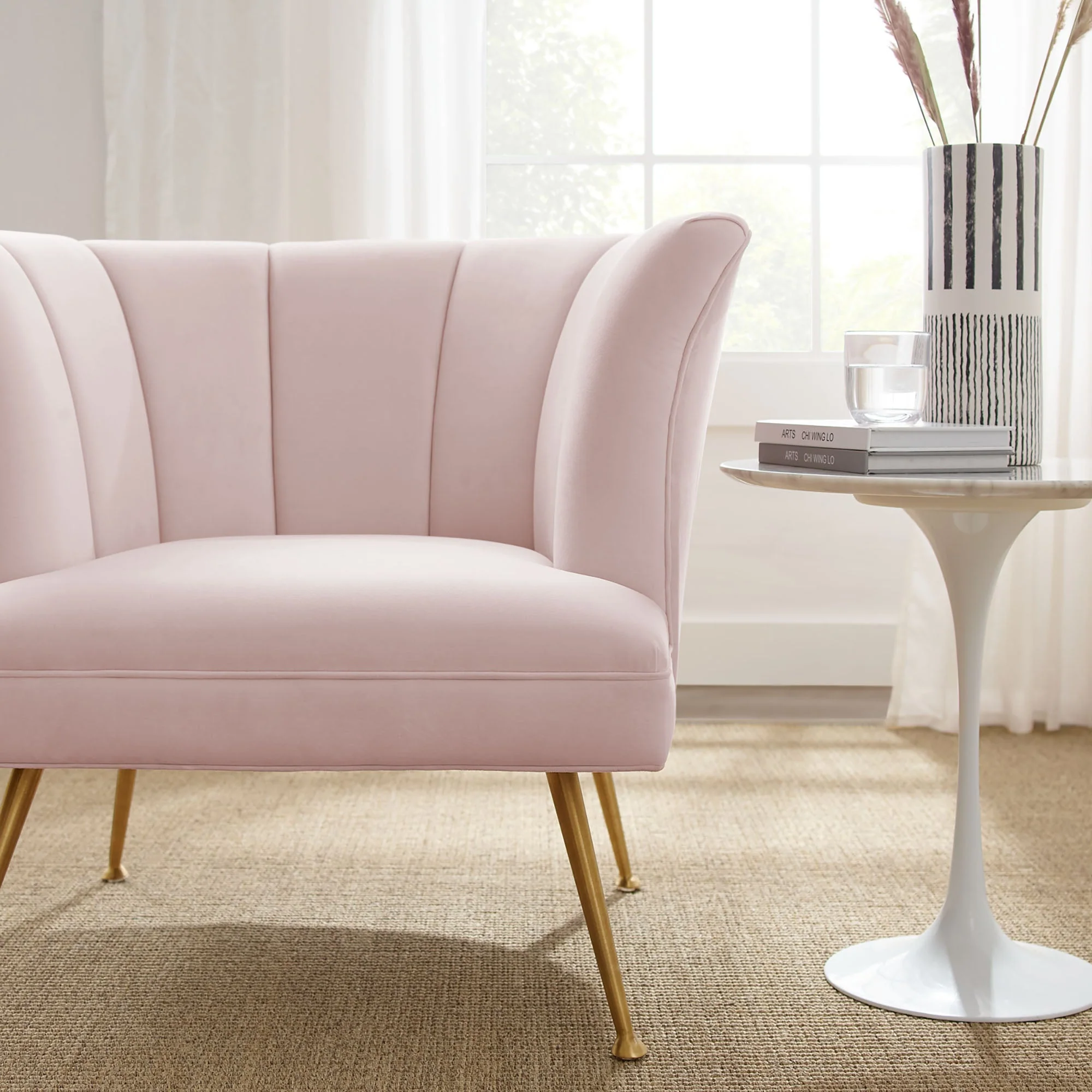 30 Inch Channel Tufted Performance Velvet Armchair with Gold Legs - Image 15