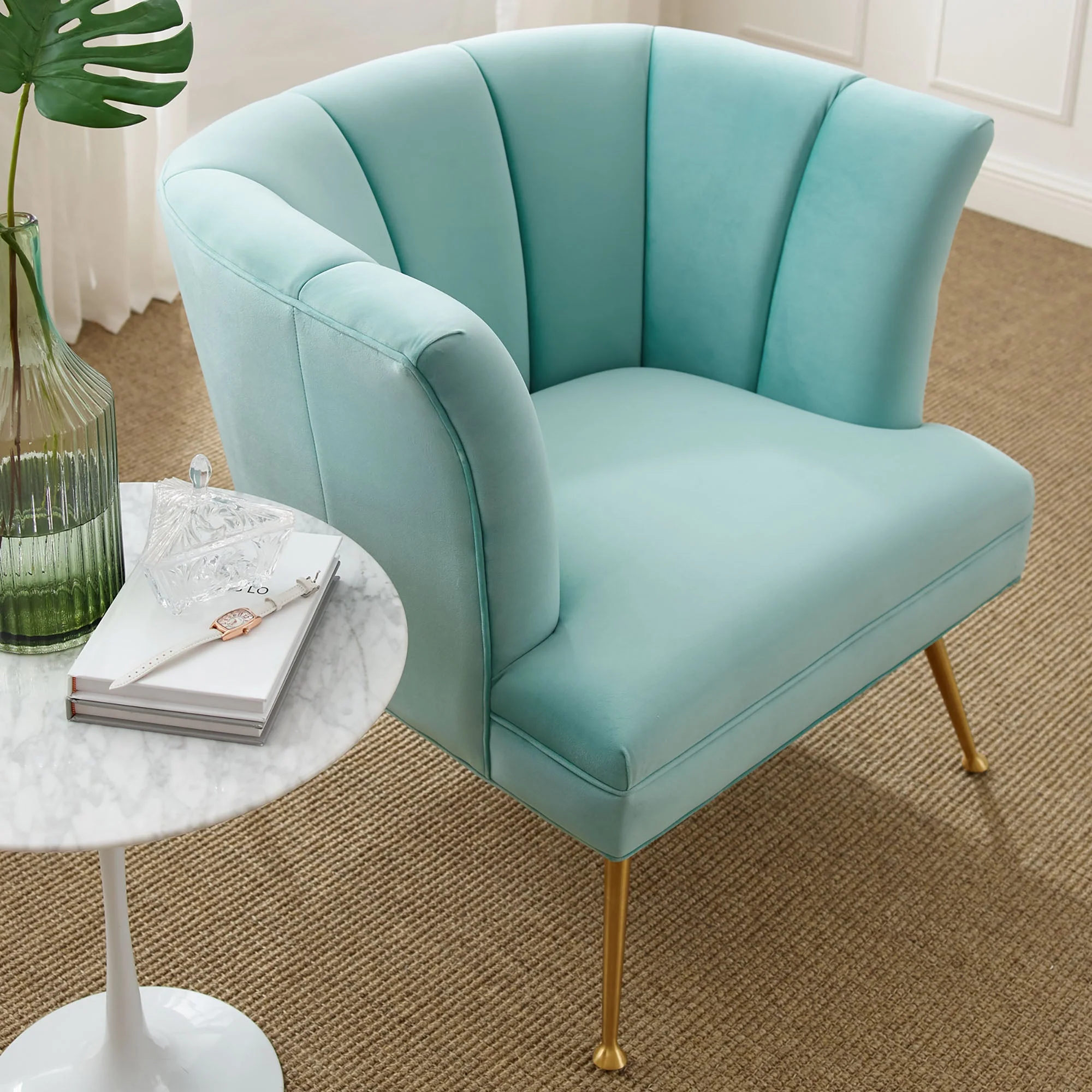 30 Inch Channel Tufted Performance Velvet Armchair with Gold Legs - Image 9