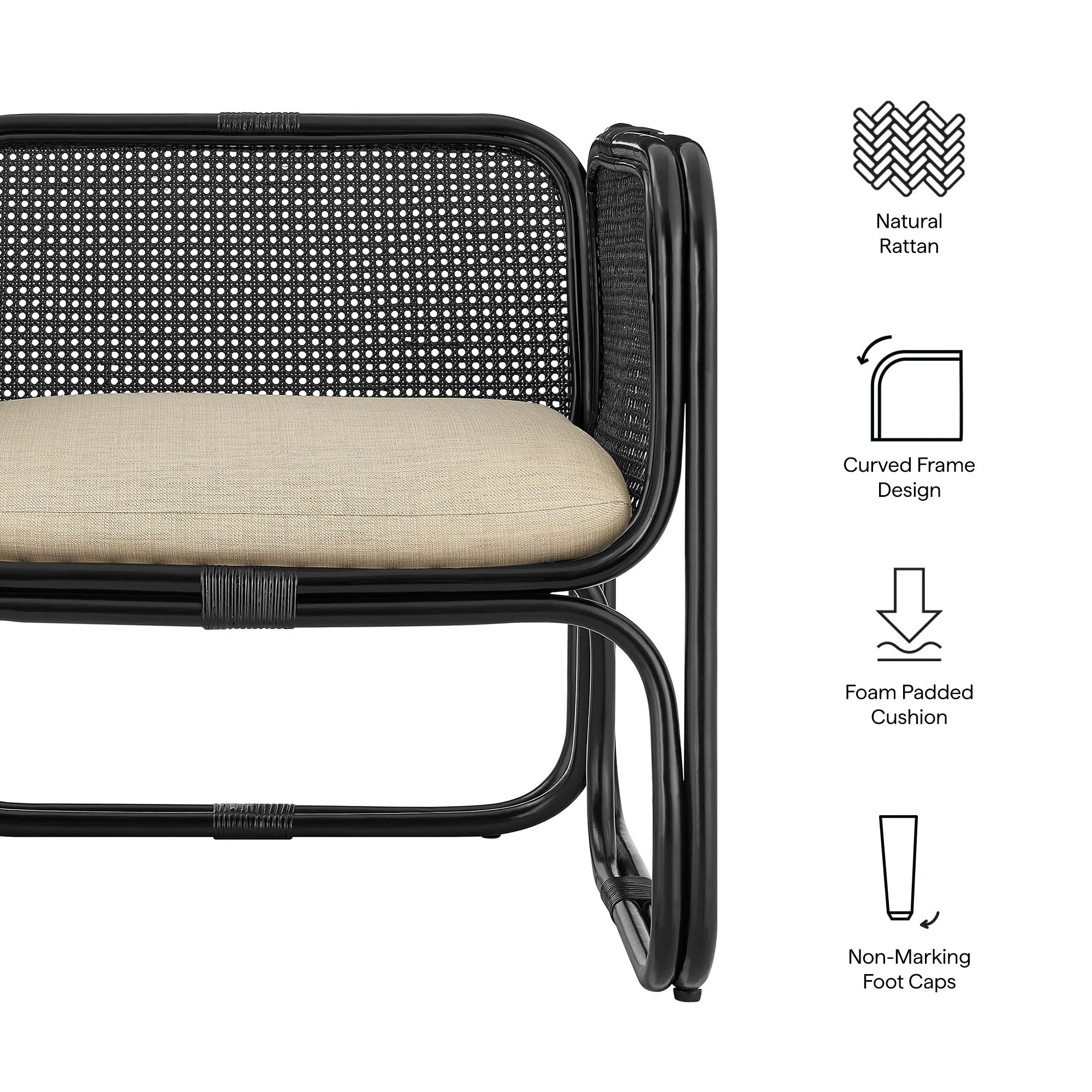 30 Inch Natural Rattan Accent Armchair with Machine Washable Cushion - Image 9