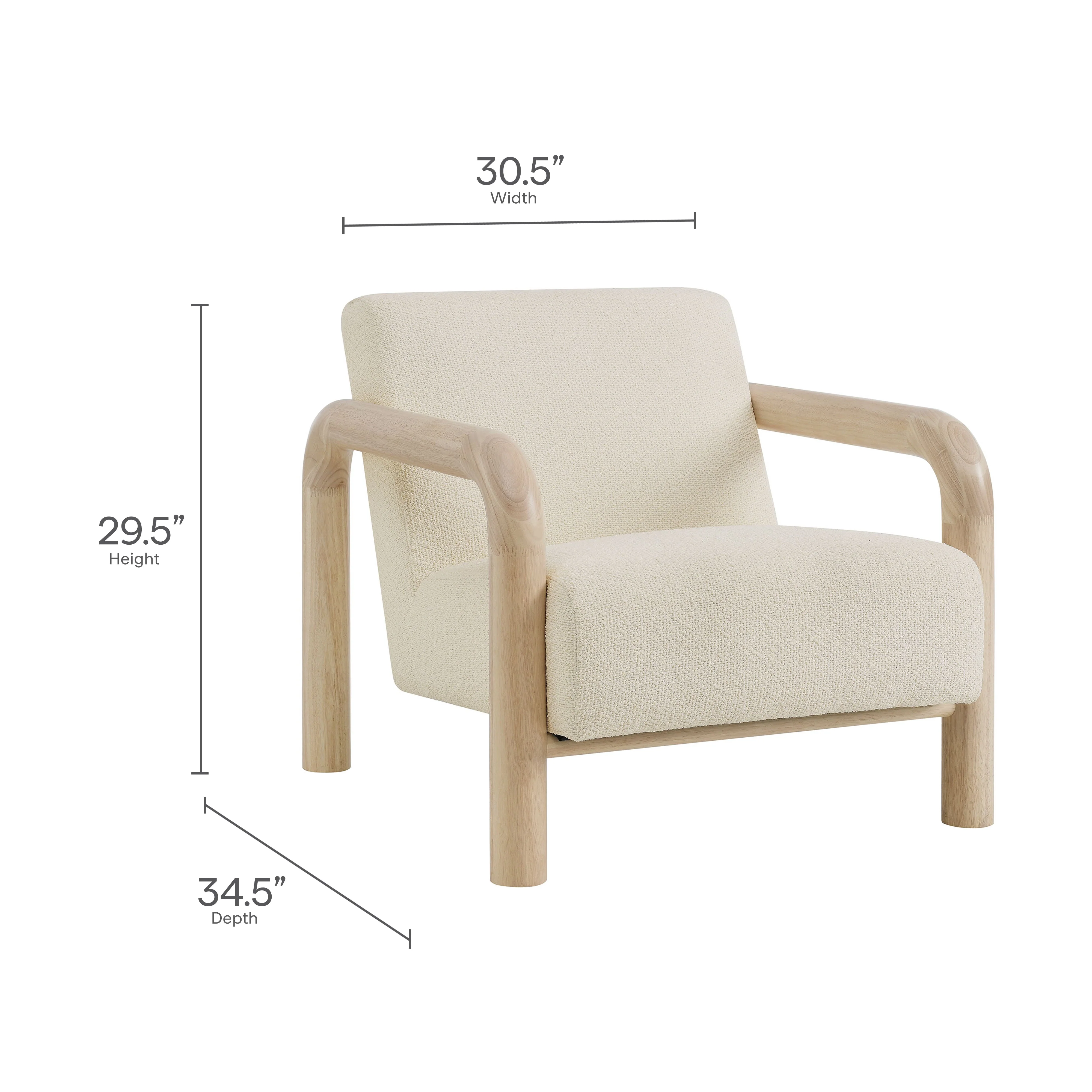 30 Inch Lattice Boucle Accent Chair with Rounded Wood Arms - Image 3
